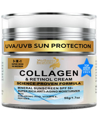 Wellness Heavens crema anti edad en envase, hidratación diaria y protección.