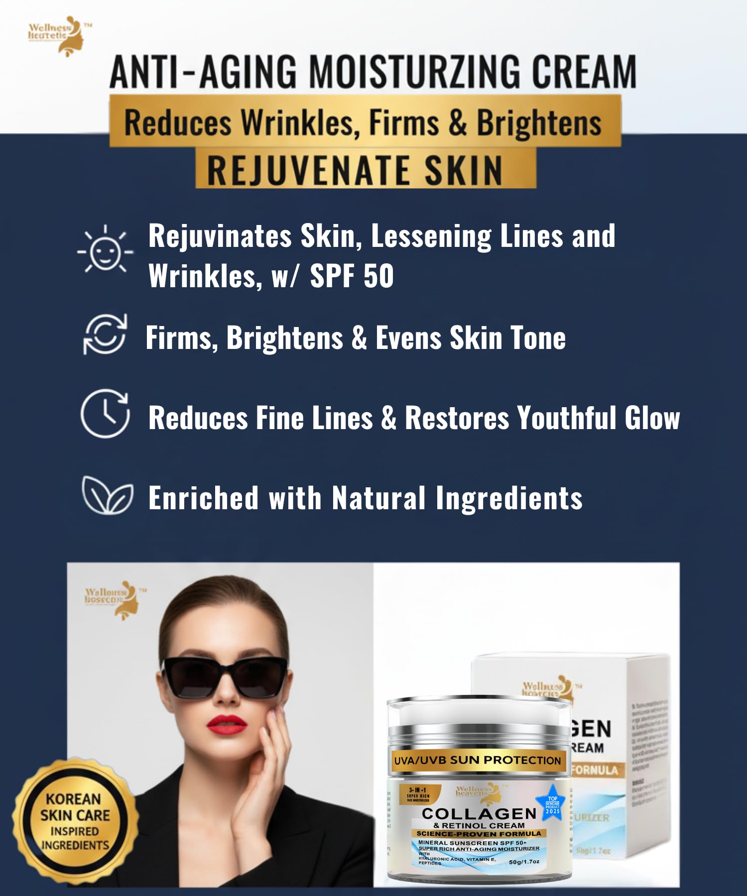 Textura ligera de la crema anti edad Wellness Heavens para uso diario.