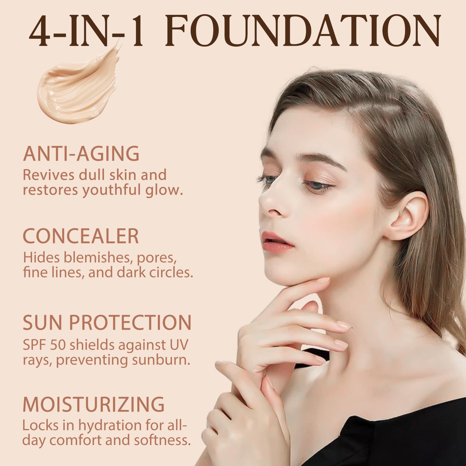 Envase compacto de Weluno Foundation 4 en 1 para retoques sobre la marcha.