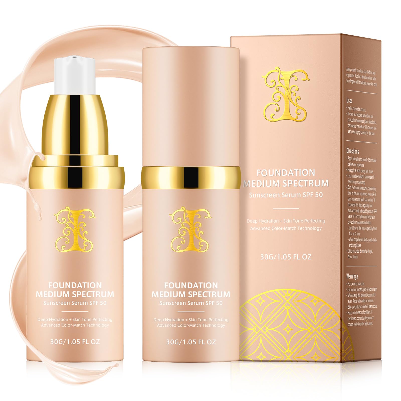 Weluno Foundation 4 en 1 tono medio con SPF50, cobertura suave y natural.