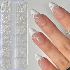 WENEWFINE perlas blancas para uñas, diseño elegante y sutil.