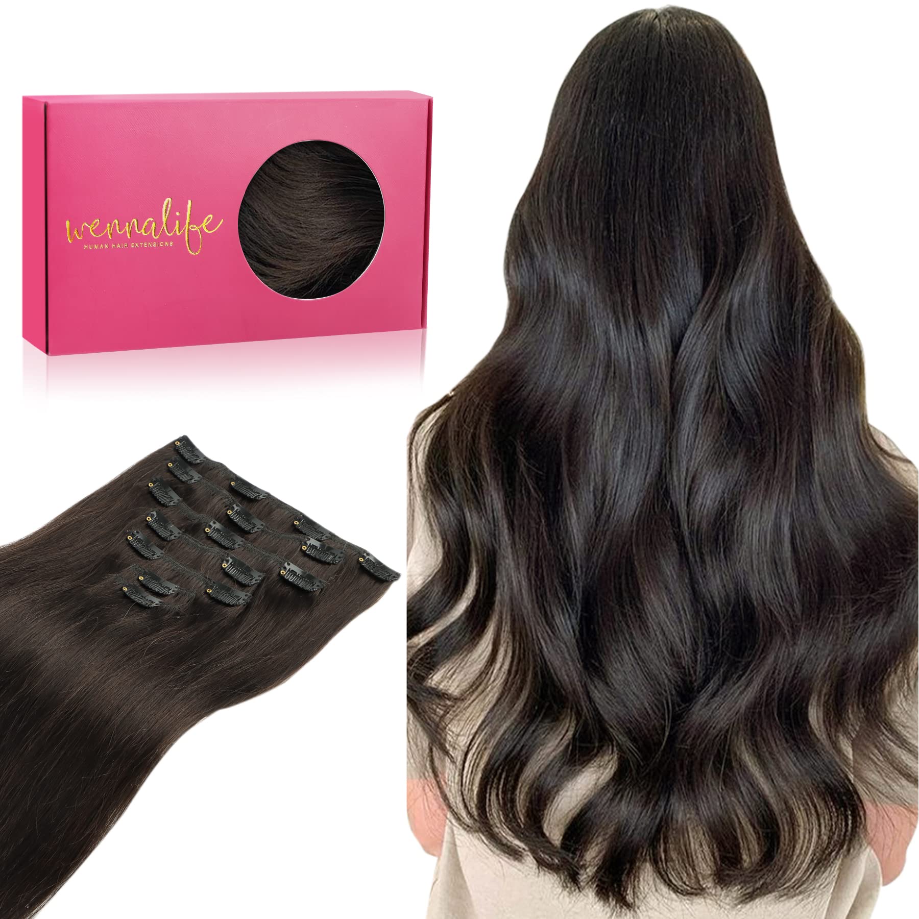 Extensiones Wennalife con broches discretos de 20 pulgadas para mayor longitud natural.