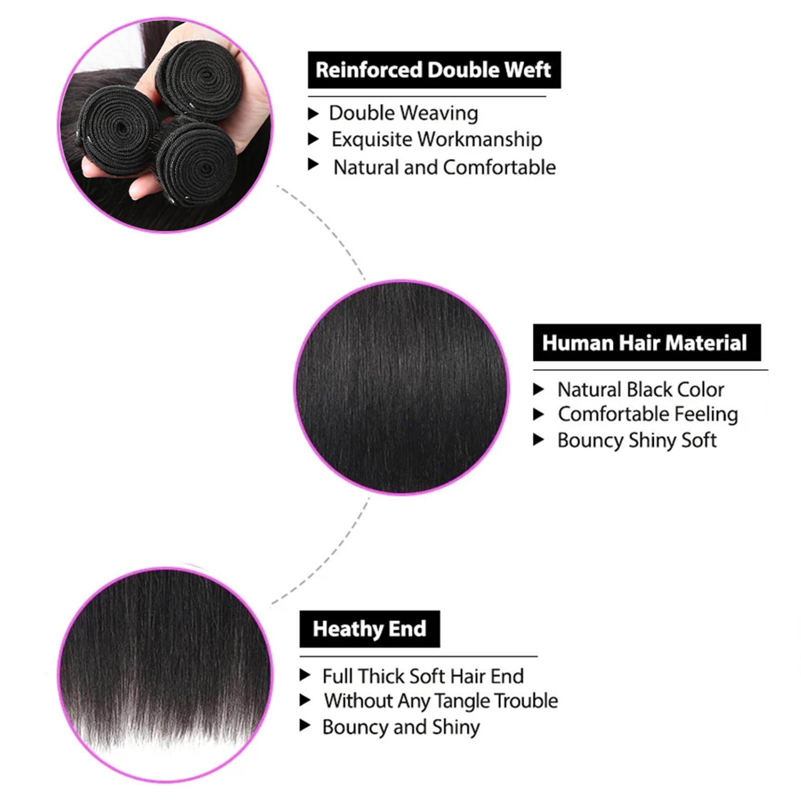 WENYAN mechas lisas de 20 pulgadas, unión armoniosa con el cabello propio