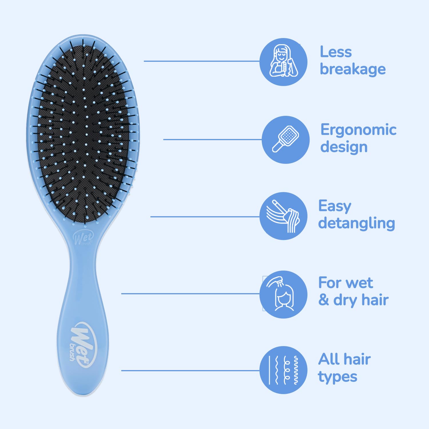Wet Brush para cabello húmedo, desenredo fácil sin tirar.