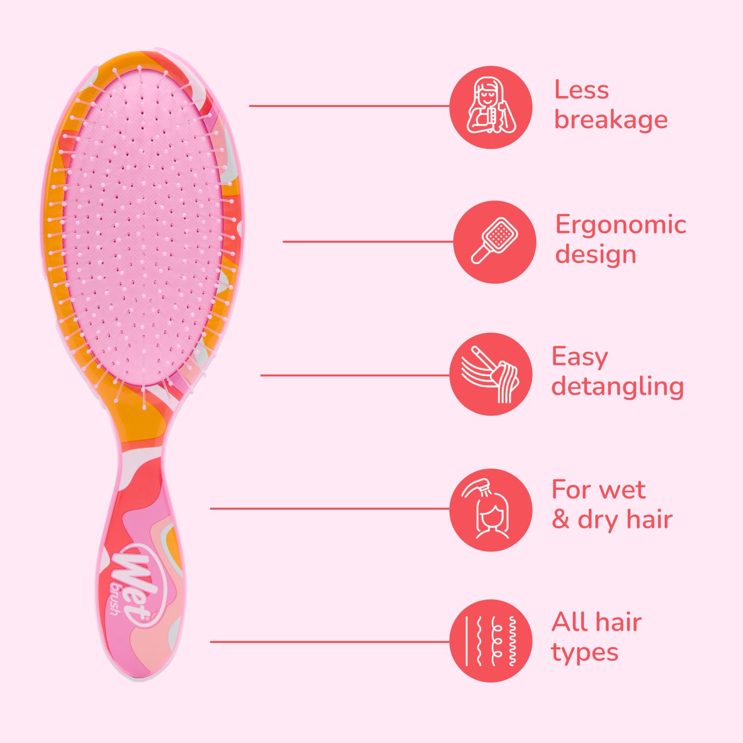 Uso en cabello mojado con Wet Brush para desenredado suave