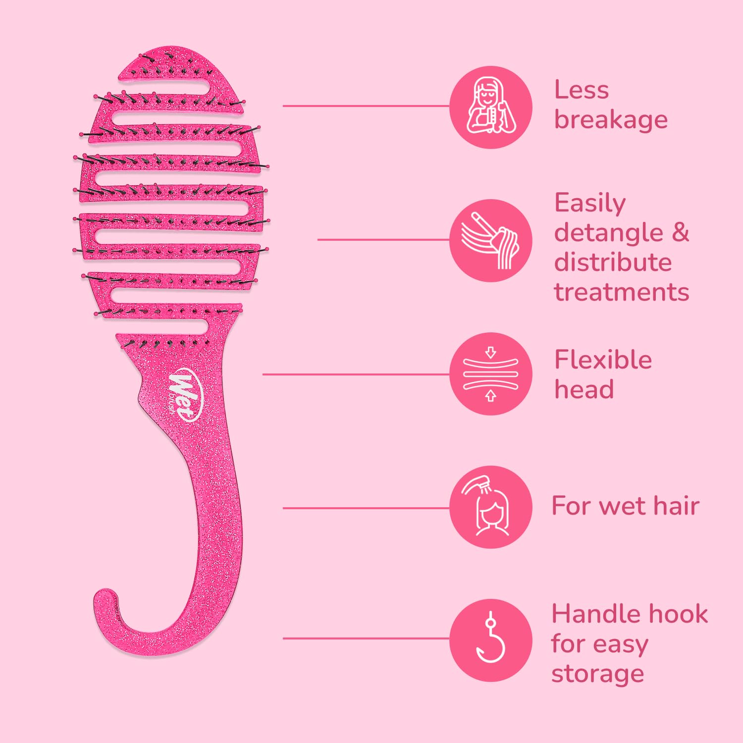 Cepillo Wet Brush con gancho de ducha para colgar y secar.