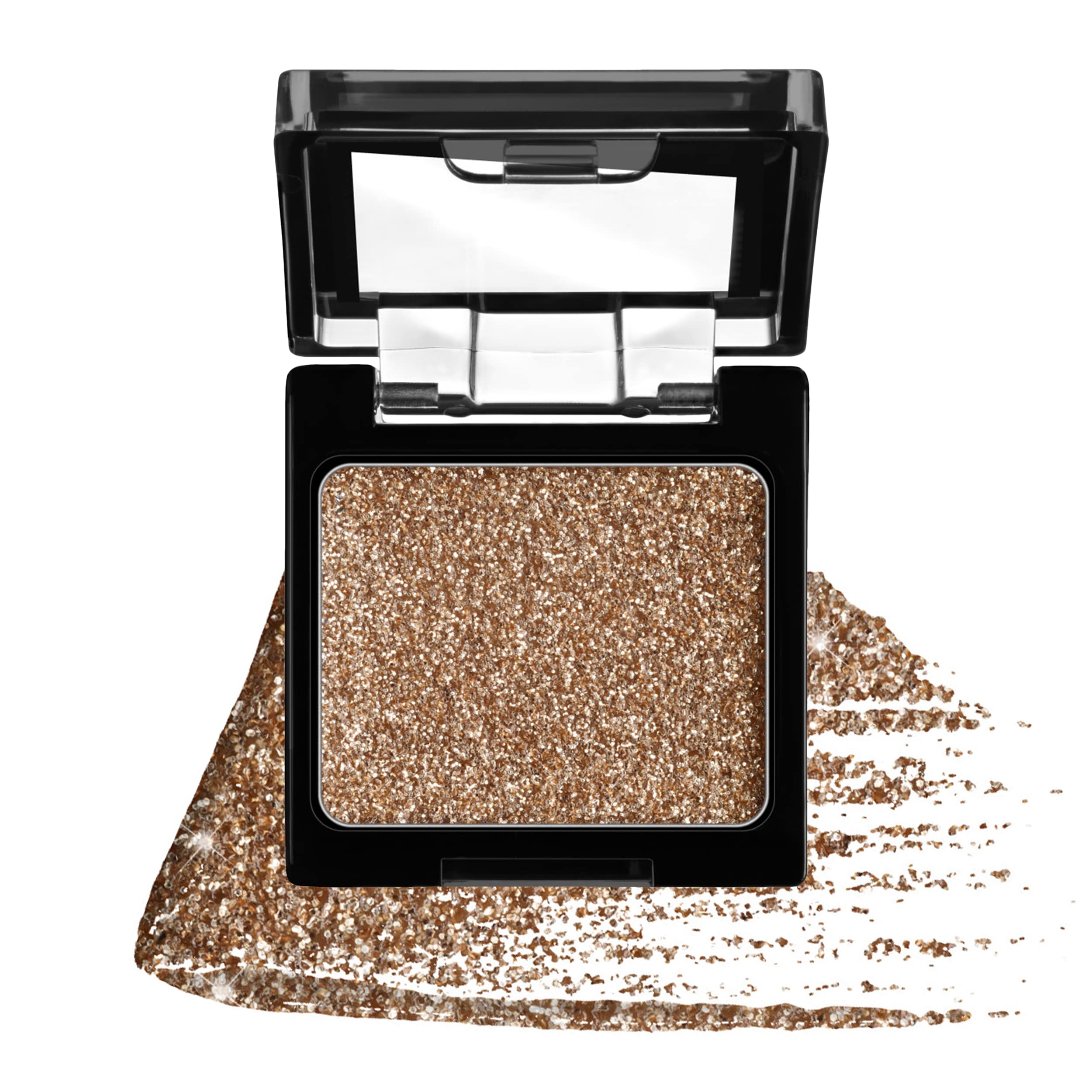 wet n wild Color Icon Glitter Eyeshadow Shimmer Brass tono bronce en primer plano.