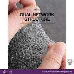WhaleLife Esponja de lufa doble capa negra, textura externa rugosa para exfoliar con masaje suave.