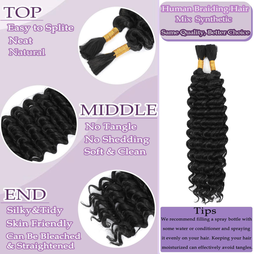 WIGICD 20inch deep wave bulk braiding hair pack for fuller, thicker braids.