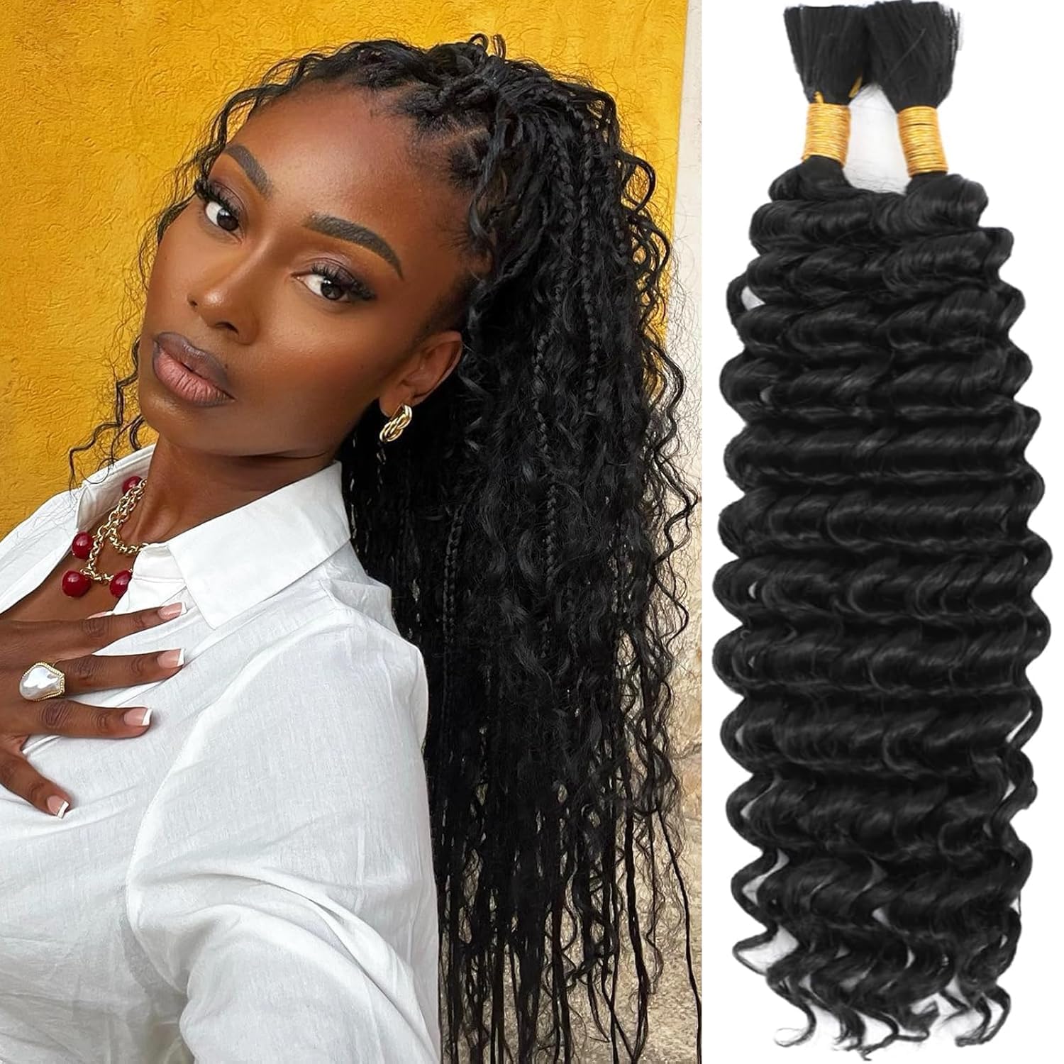 WIGICD deep wave bulk braiding hair 20inch two-piece pack for natural looking boho braids.