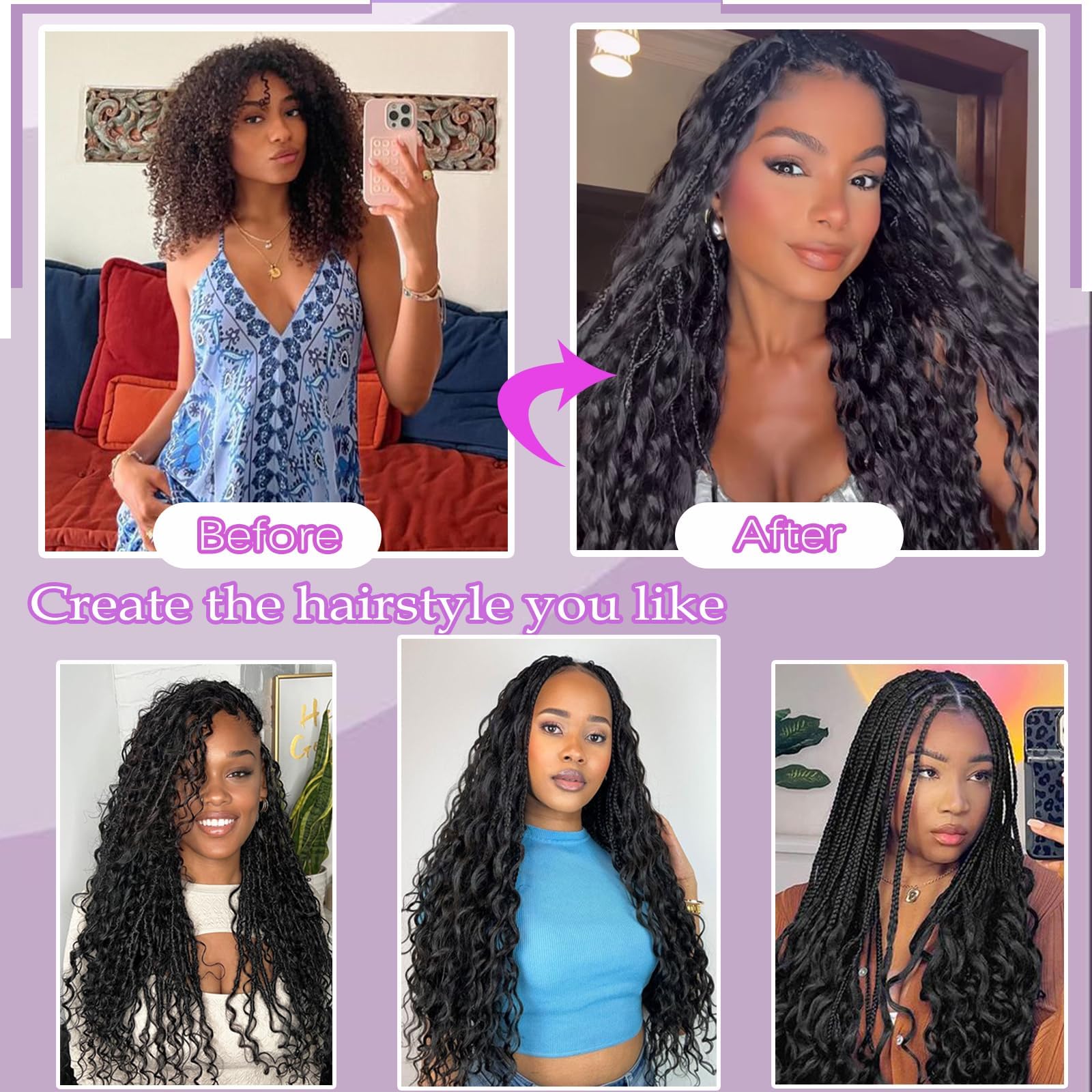 WIGICD no-weft bulk braiding hair enables seamless boho styles.