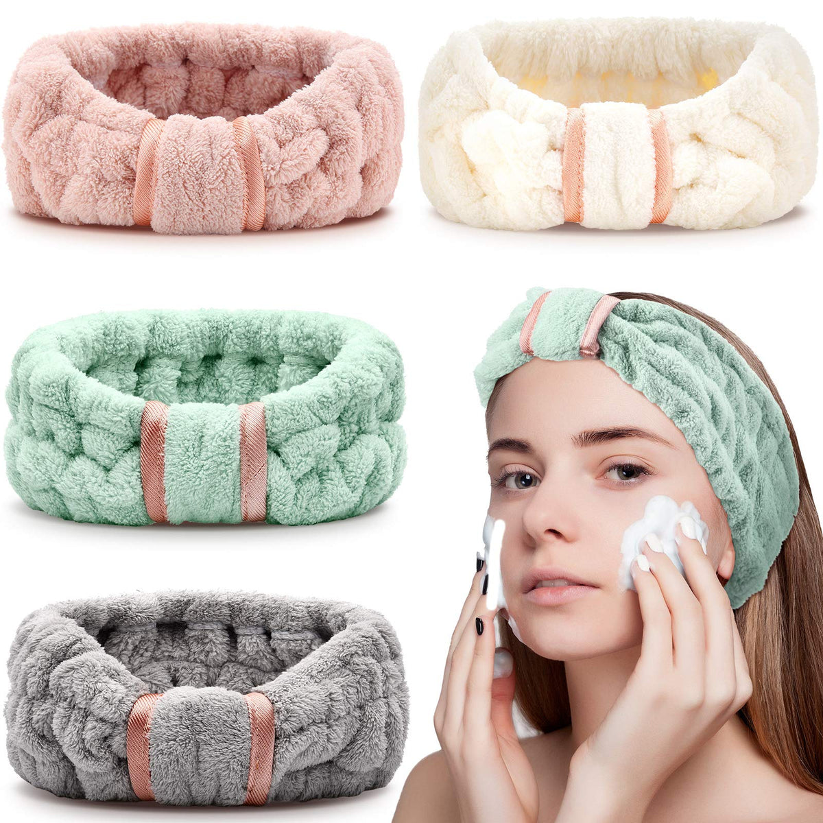 WILLBOND diadema de microfibra rosa, ideal para mantener el cabello fuera del rostro al maquillarte.