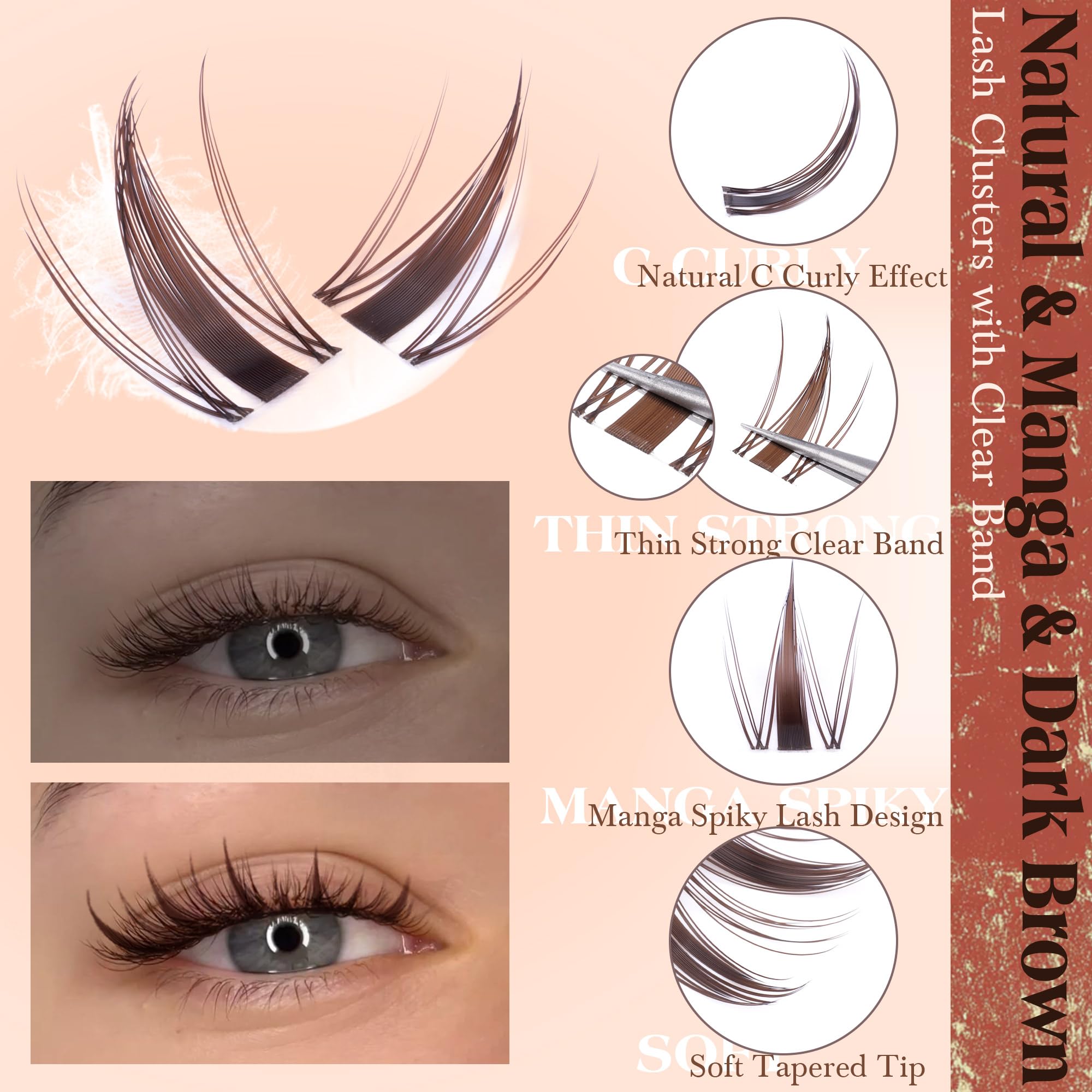 Winifred cluster natural marrón 8-16mm, apariencia suave y real.