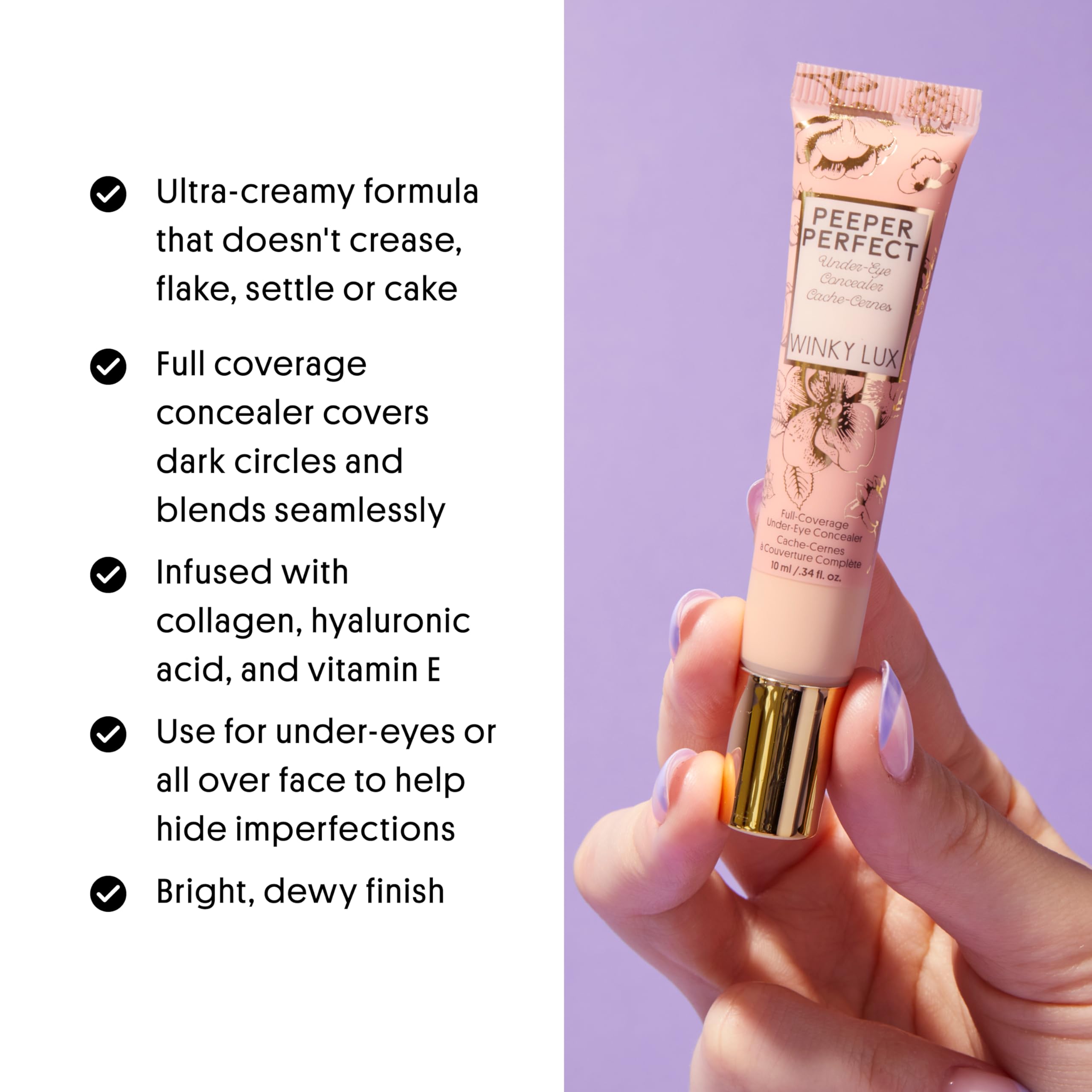 Winky Lux Peeper Perfect Concealer, corrección de decoloraciones para tono uniforme.