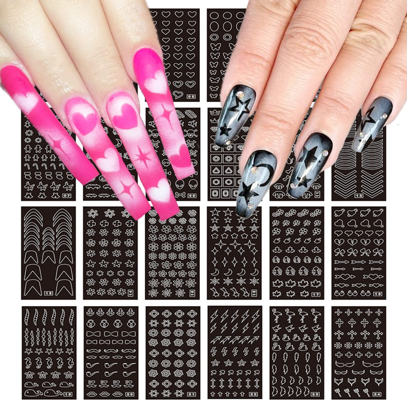 Winthrop plantillas para uñas con estrellas y luna, ideal para diseños llamativos en casa.