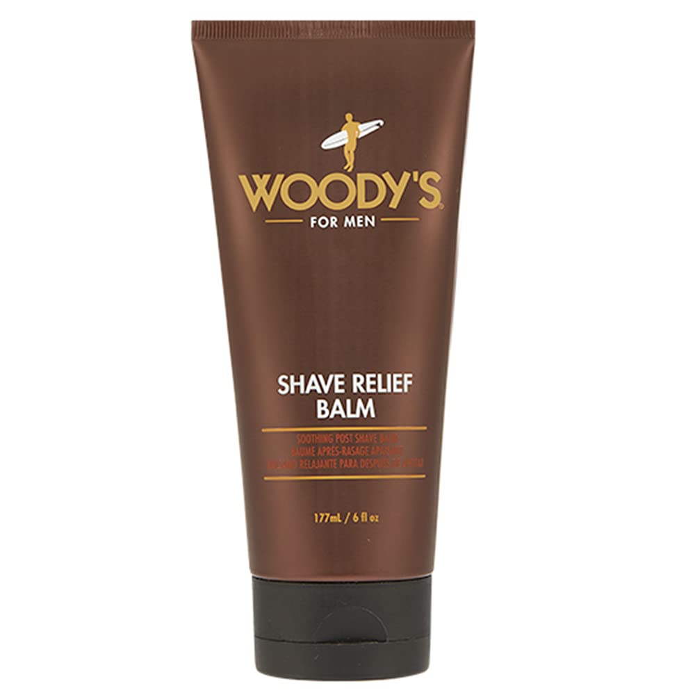 Bálsamo Woody's Shave Relief Balm en botella, alivio inmediato de irritación posafeitado