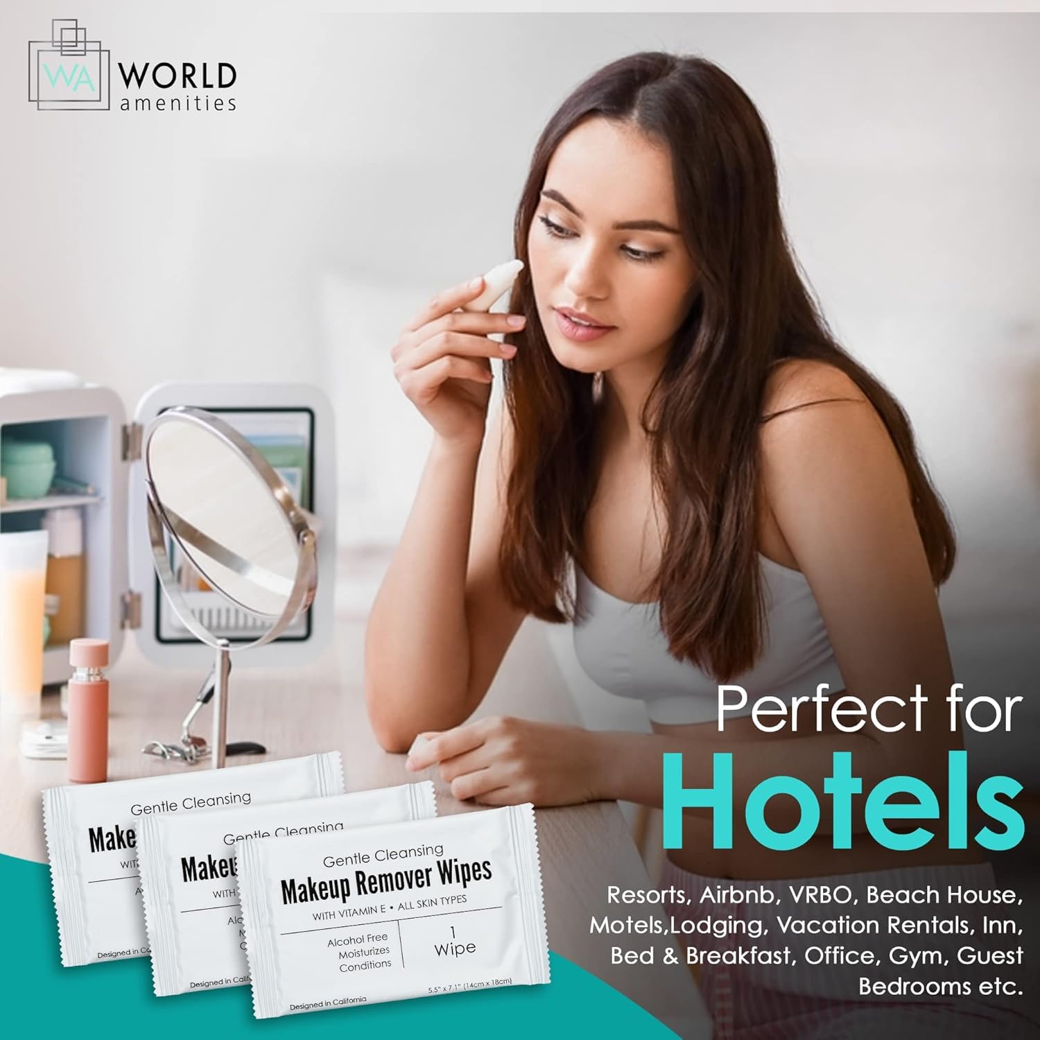 World Amenities individually wrapped wipes for hygienic guest rooms and spa suites