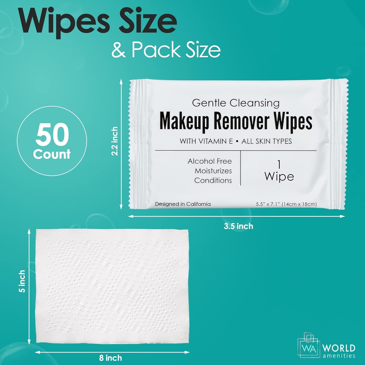 World Amenities oversized wipes provide thorough cleansing in a travel-ready size