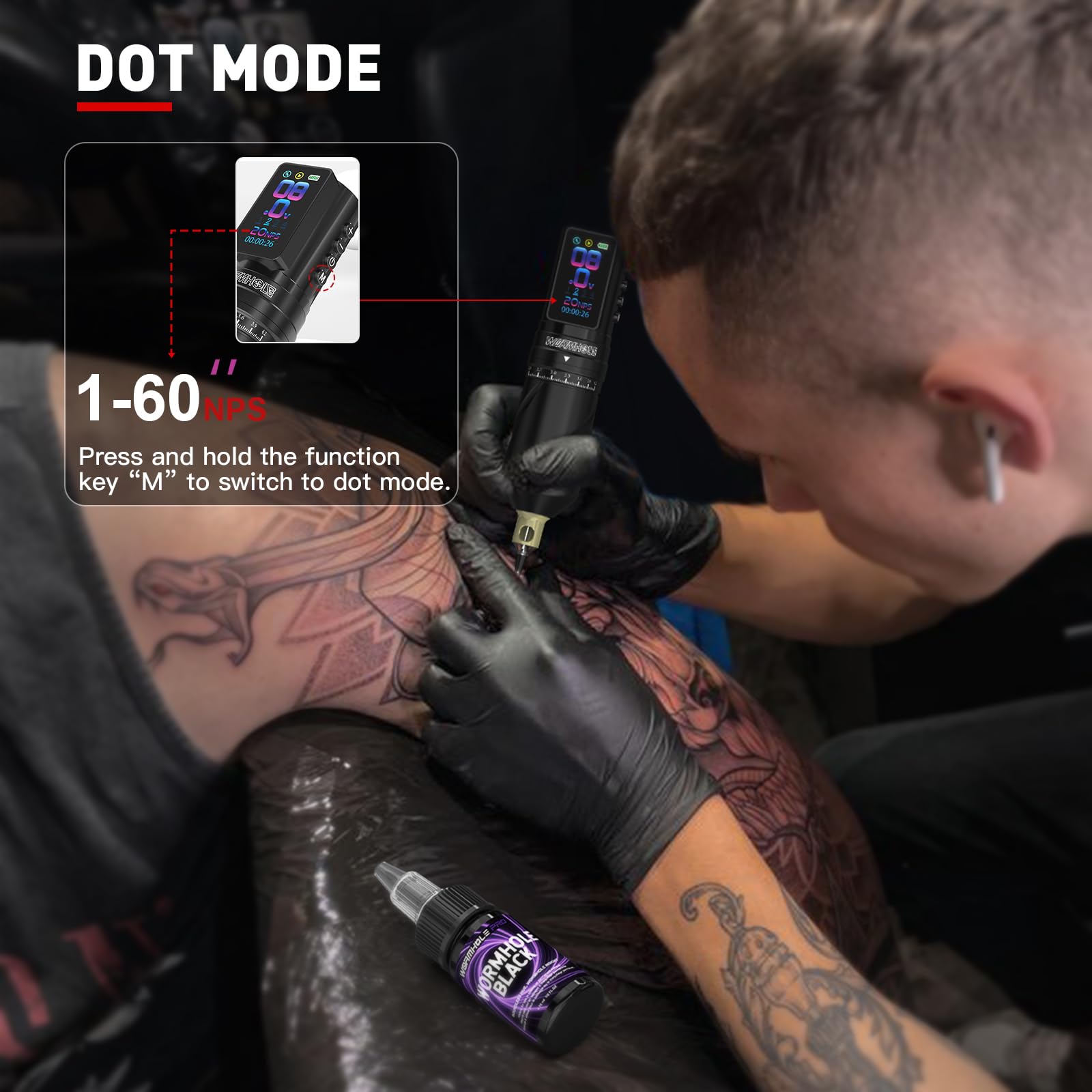 Wormhole Tattoo Gun Kit tinta incluida para líneas y sombreado.