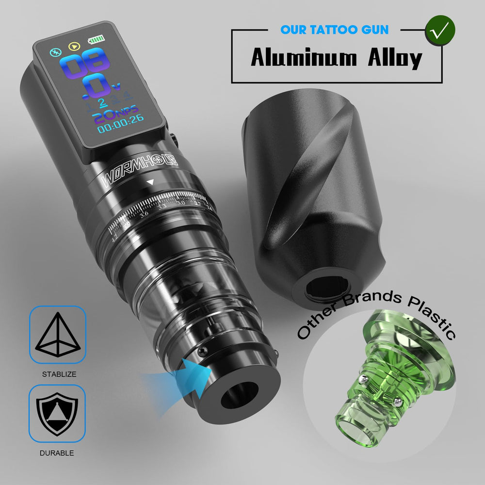 Wormhole Tattoo Gun Kit guarda configuraciones en memoria para consistencia.