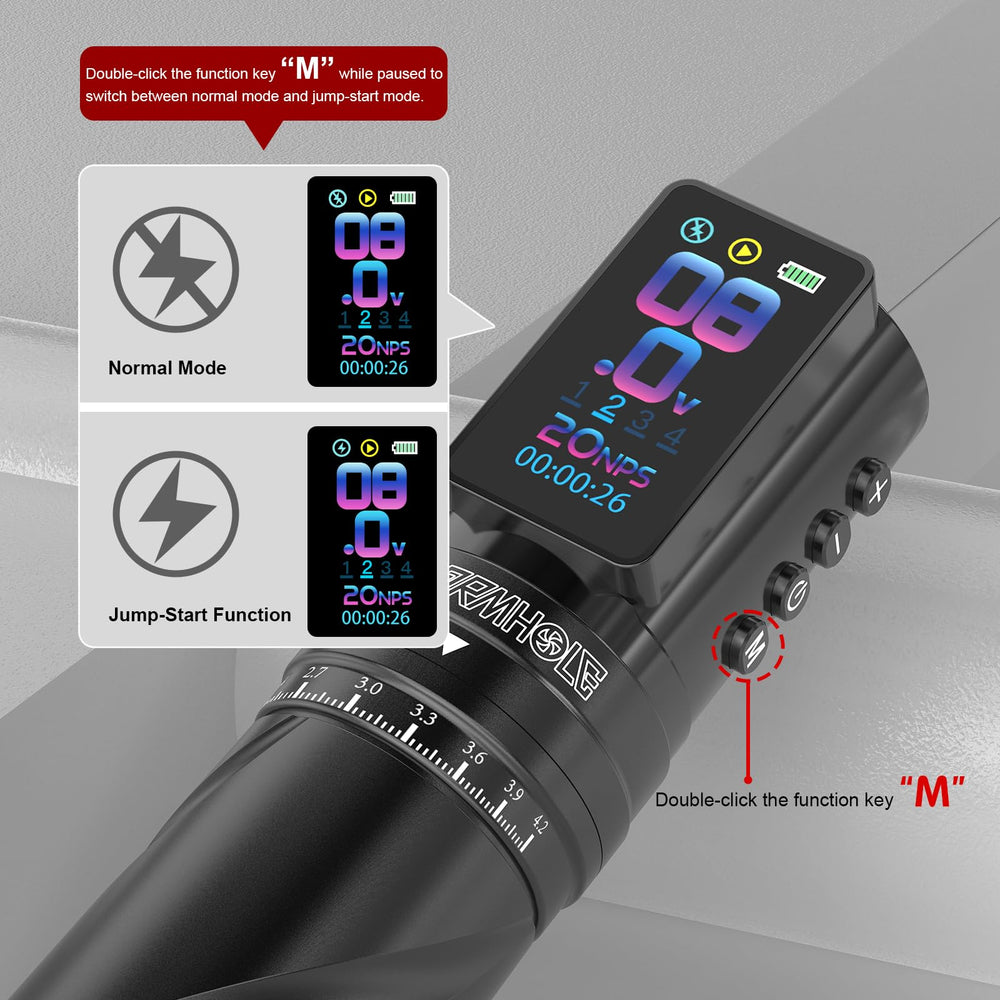 Wormhole Tattoo Gun Kit pausa y temporizador para gestionar sesiones.