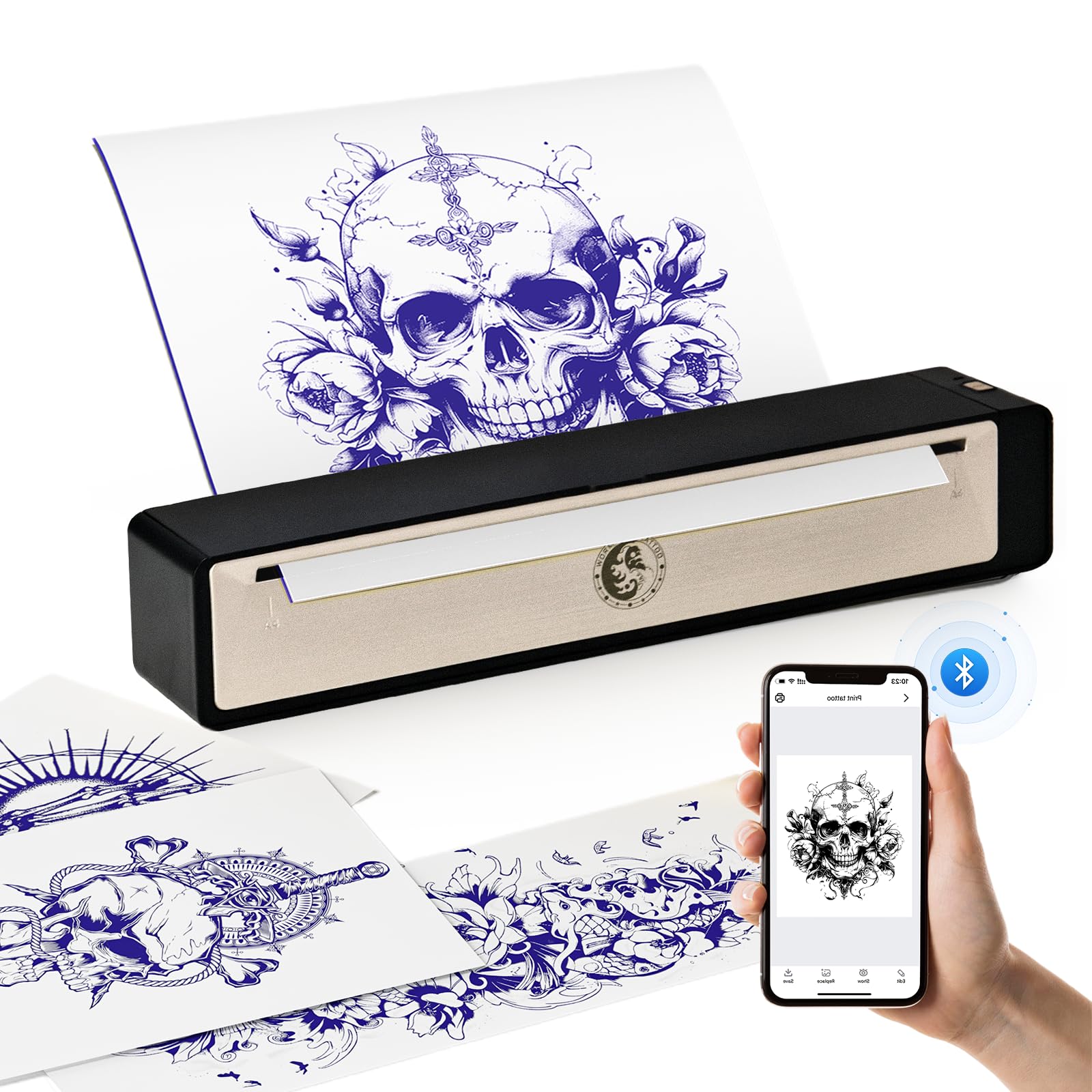 Wormhole Tattoo Stencil Printer portátil con Bluetooth para estudio compacto.