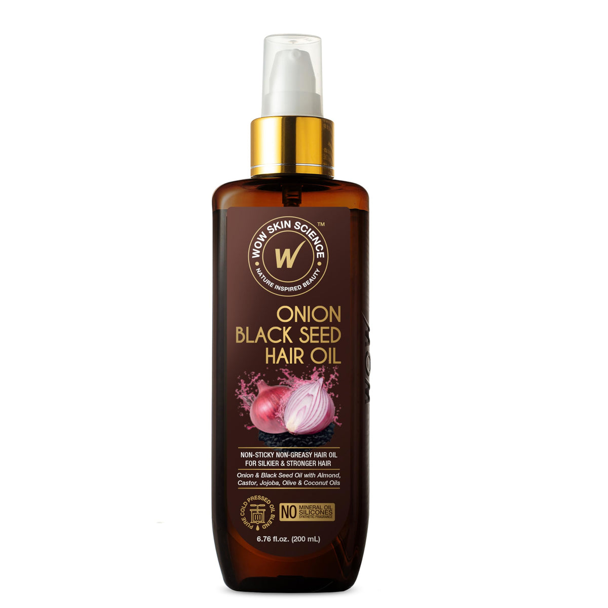 WOW Skin Science Aceite cebolla negra semilla, botella visible para cuidado suave del cabello