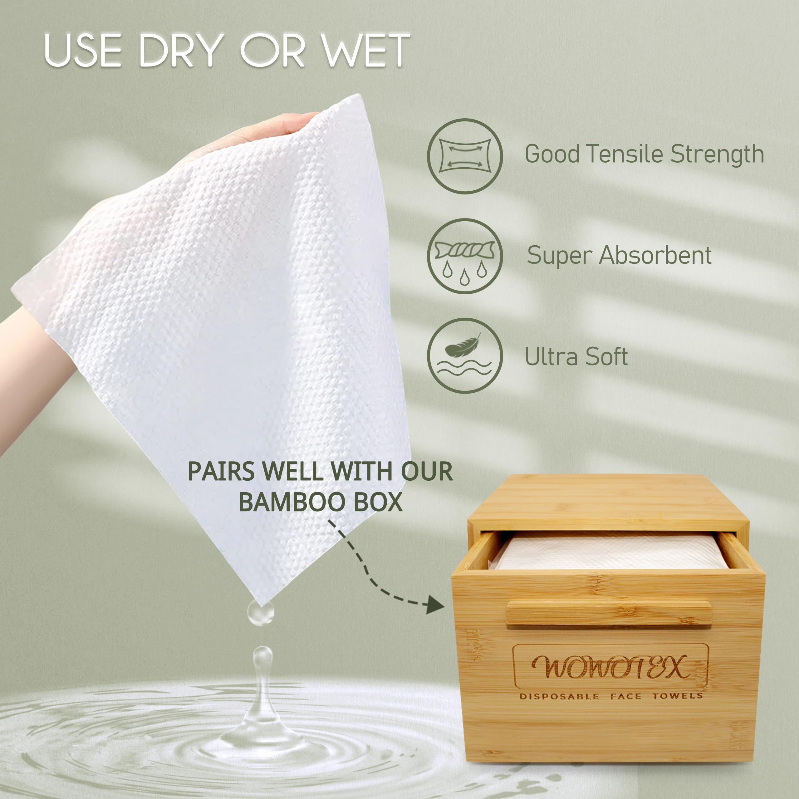 WOWOTEX uso múltiple para limpieza facial y corporal con toallas desechables.