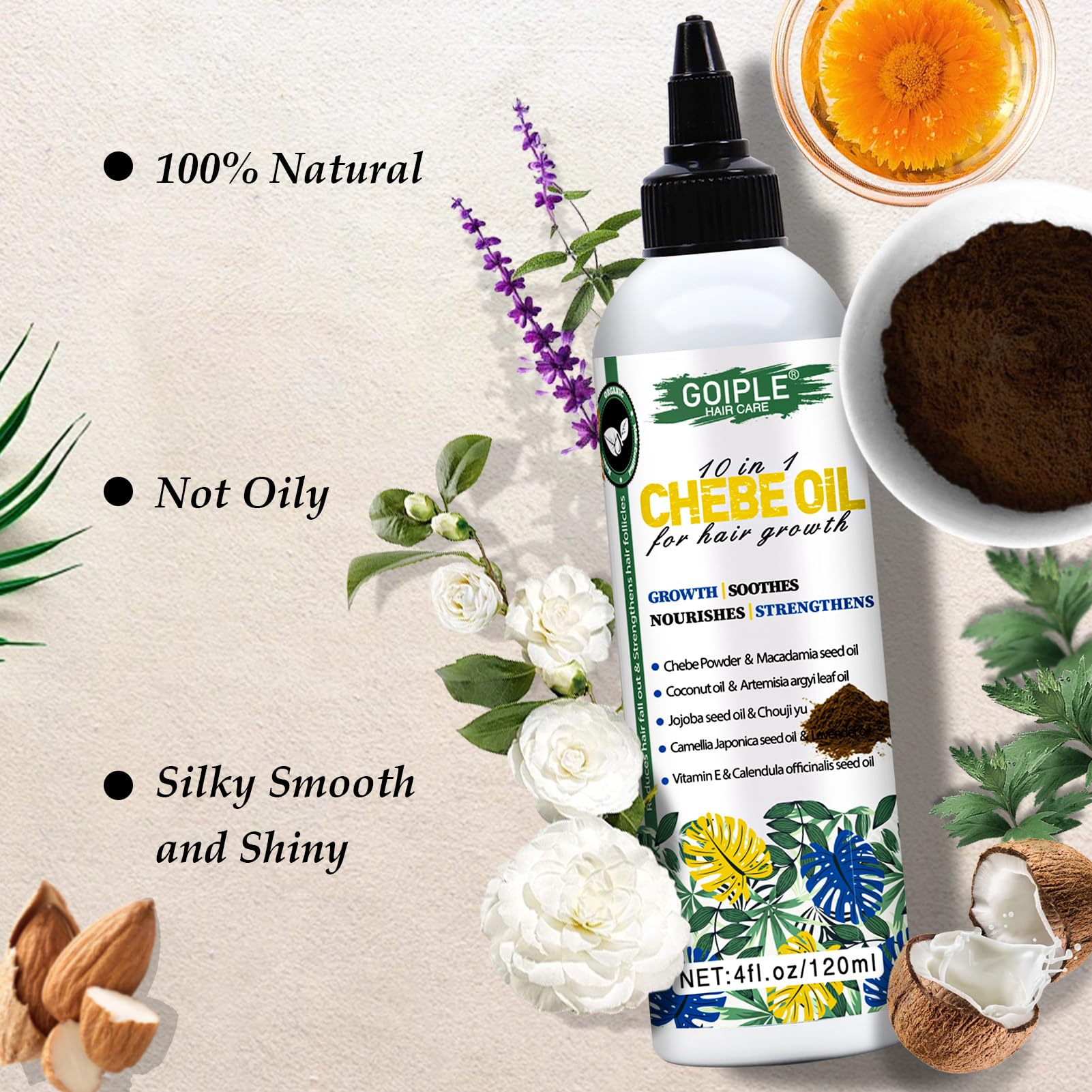 Macadamia oil in WOZUTUNT Chebe Oil provides gentle moisture.