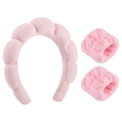 WSICSE diadema spa rosada con esponja absorbente para lavado de rostro y cabello seco