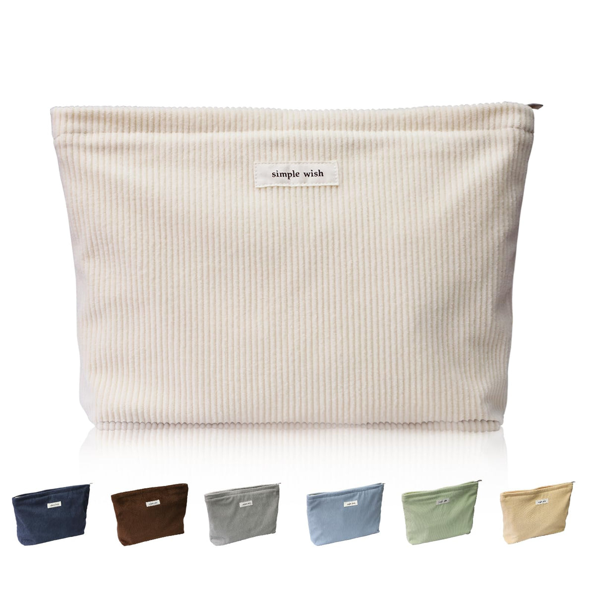 Bolsa de maquillaje Wudygirl en pana acanalada beige, ideal para viaje y organizacion.