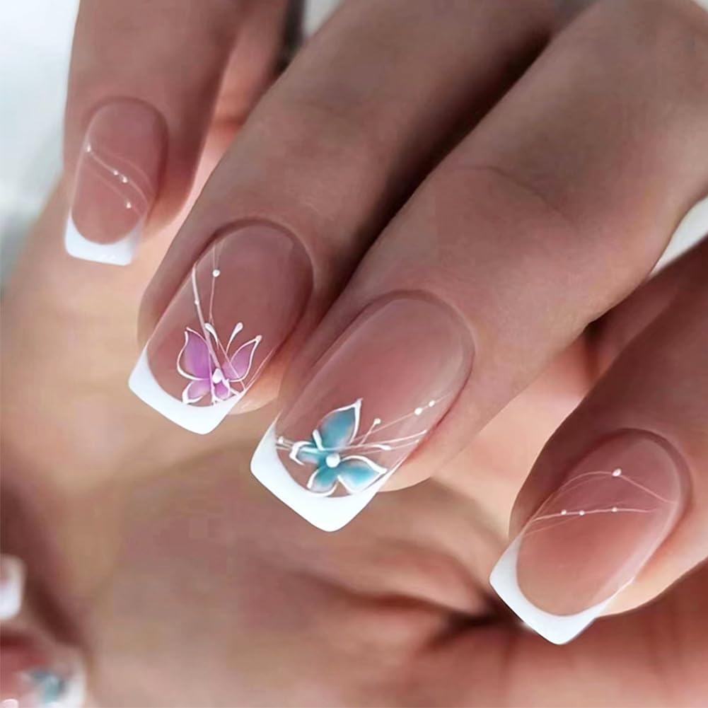 Uñas Wuhetyo postizas con diseño mariposa, cobertura total para look impecable en bodas.