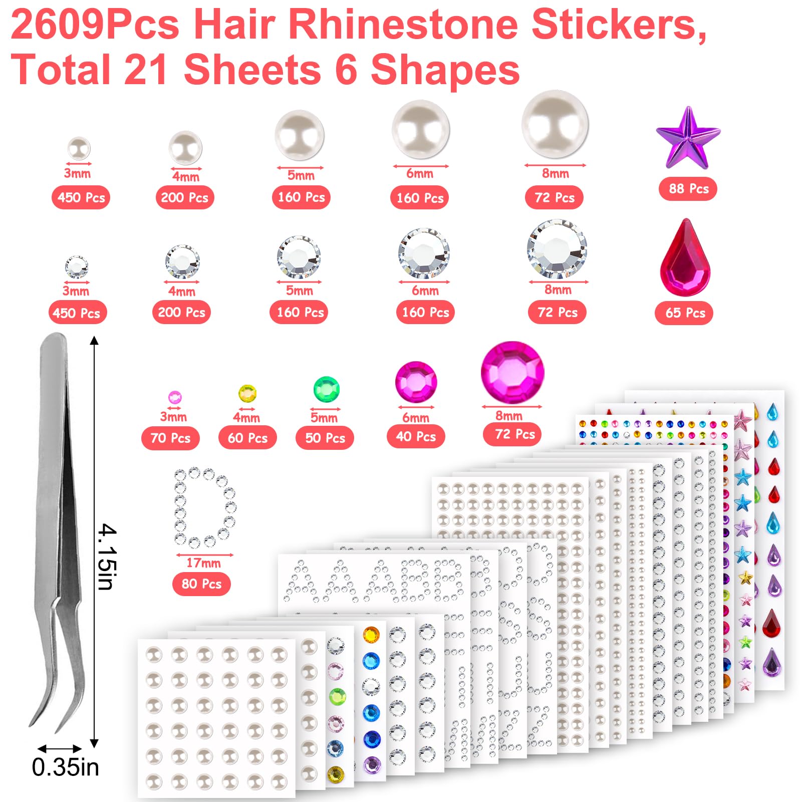 Gemas para cabello XANGNIER - cristales claros para brillos suaves