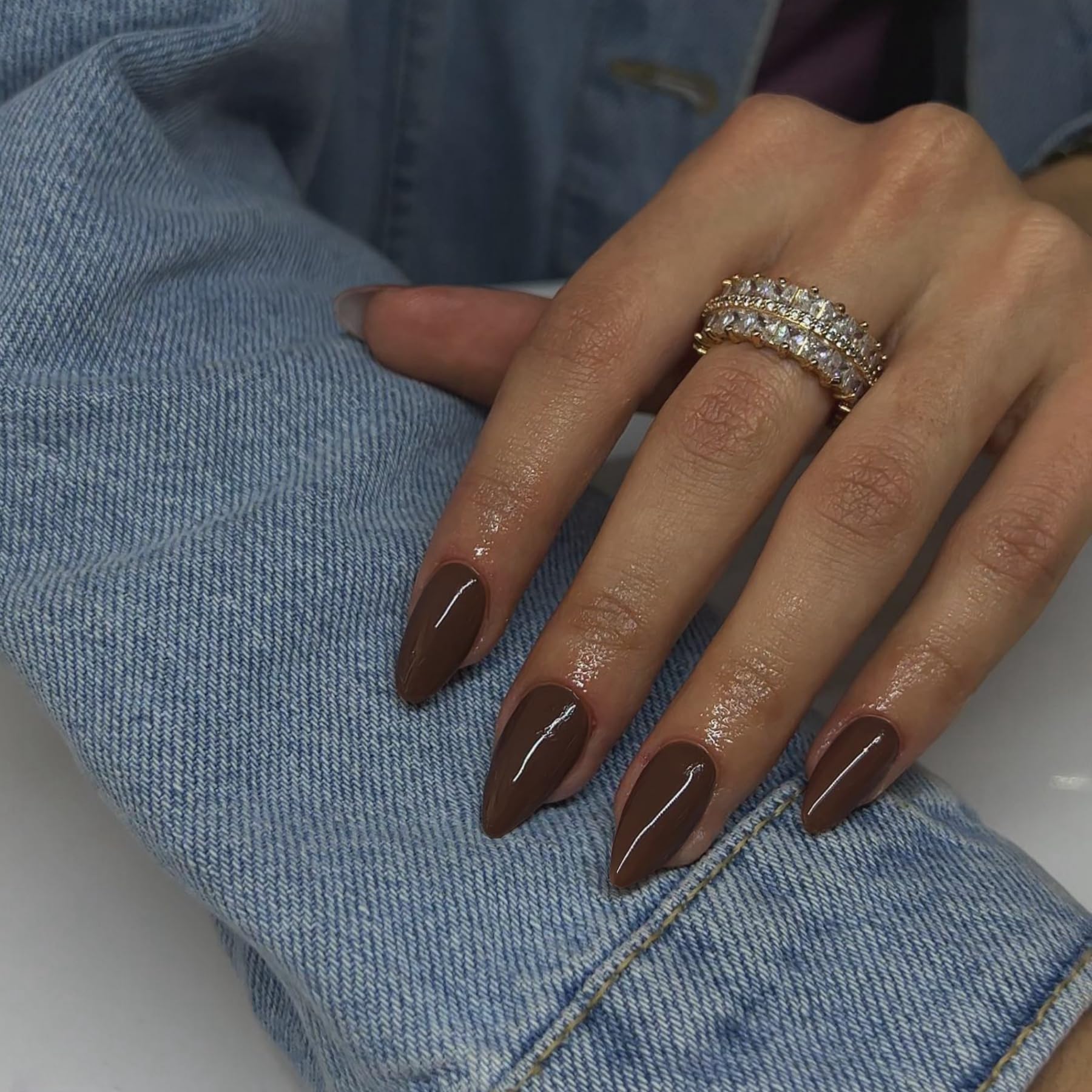 XCREANDO uñas almendra marrón longitud media brillo profesional sin lámpara ultravioleta