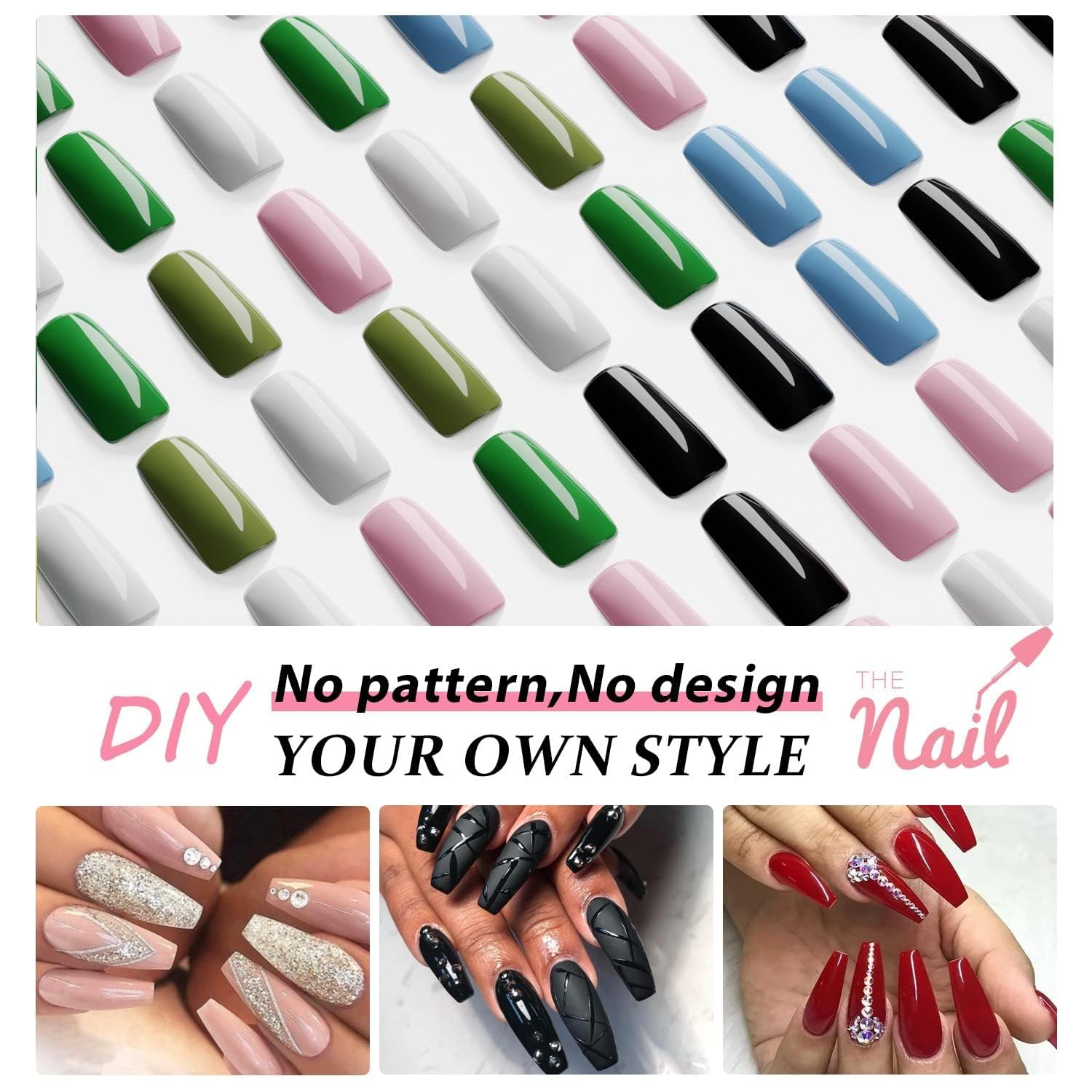 Primer plano de uñas postizas color sólido, aspecto moderno.
