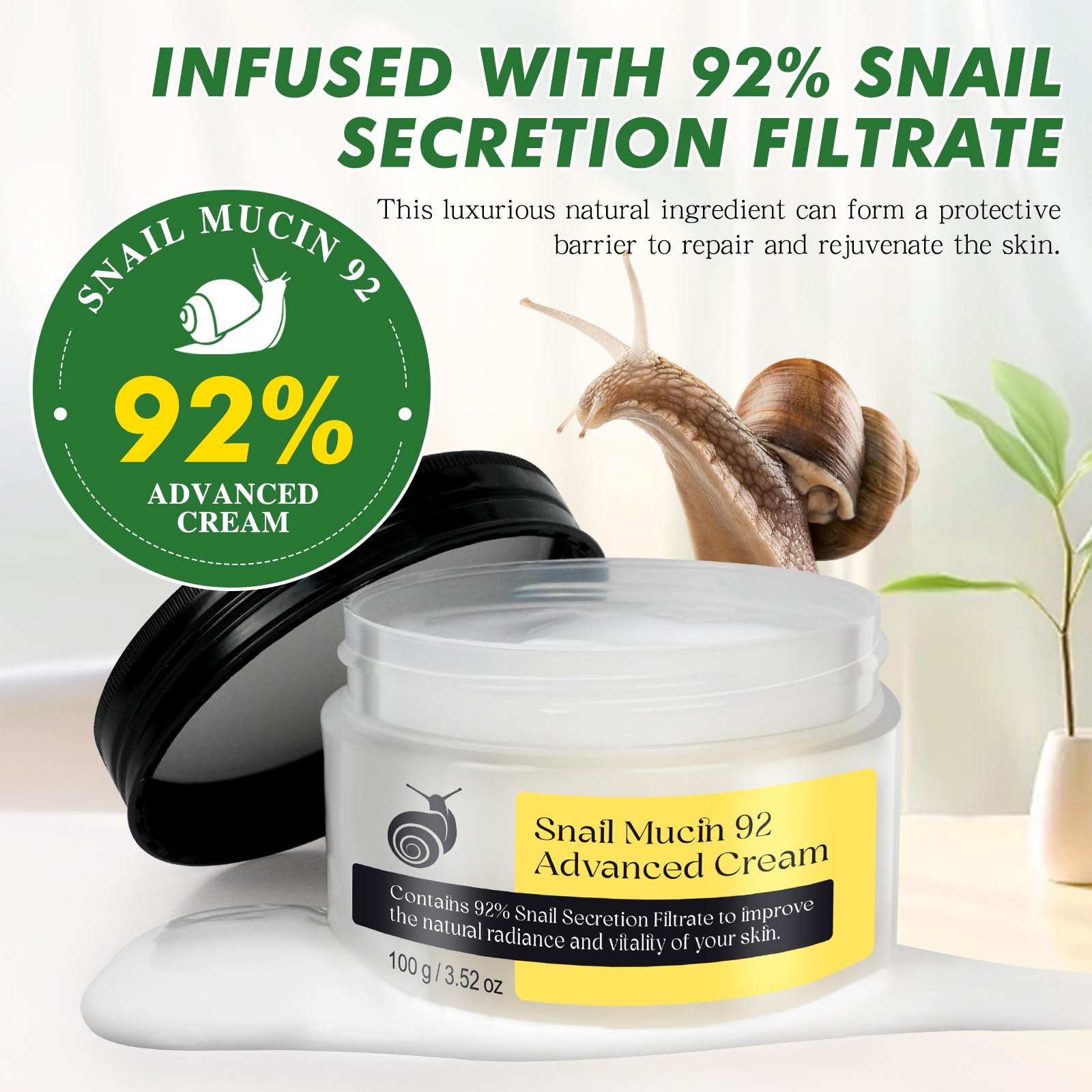 XIAMOFUZHOU crema facial de mucina caracol 92% con textura ligera para absorción rápida