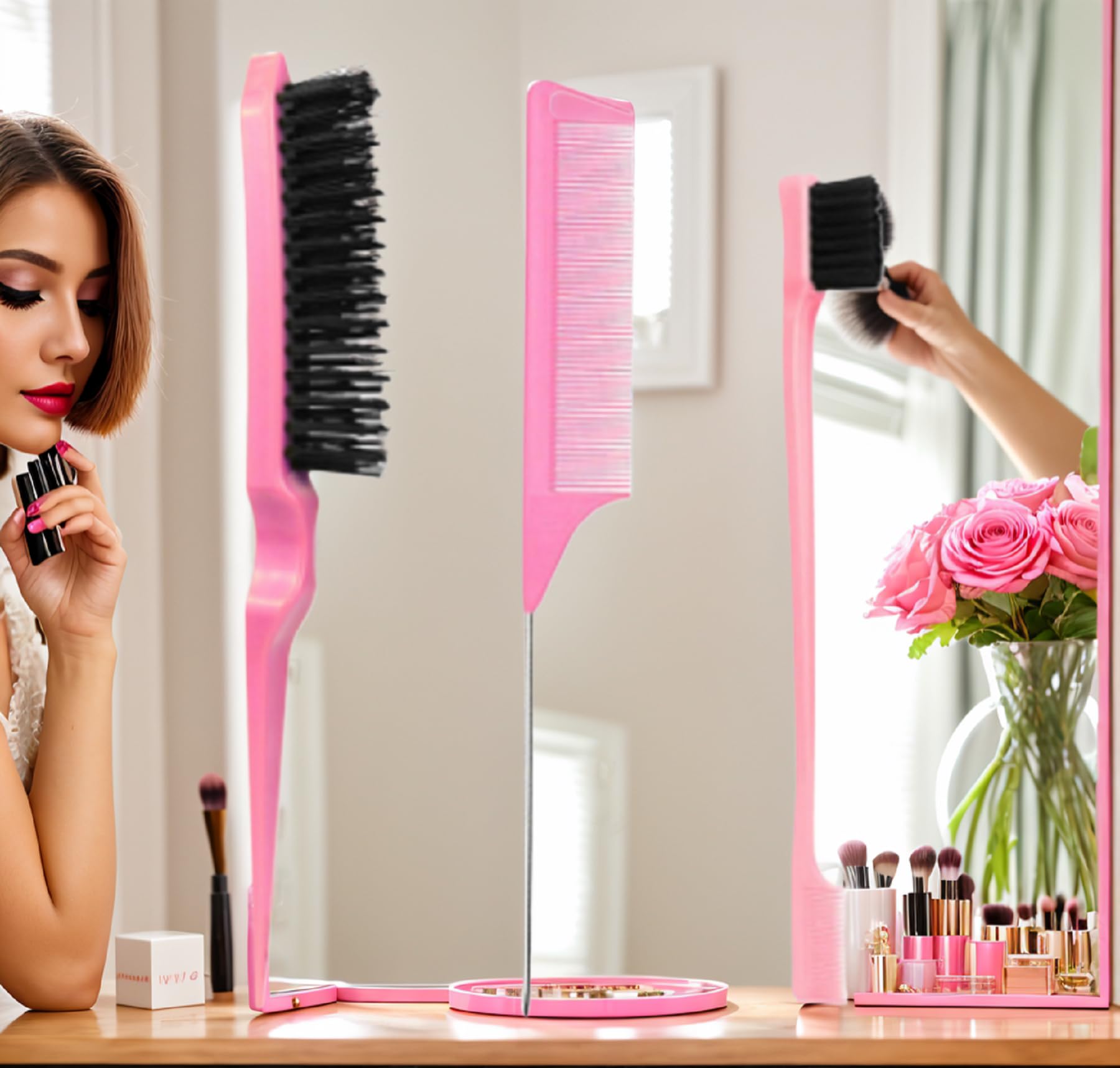 Estuche compacto Xiangwenlan rosa para viaje y almacenamiento