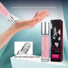 Close-up of Lunex perfume bottle showing compact portable design
