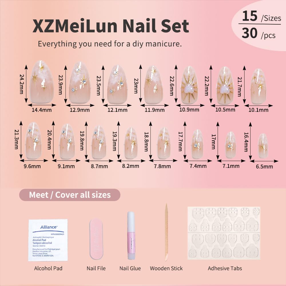 XZMeiLun uñas en almendra media con ajuste perfecto