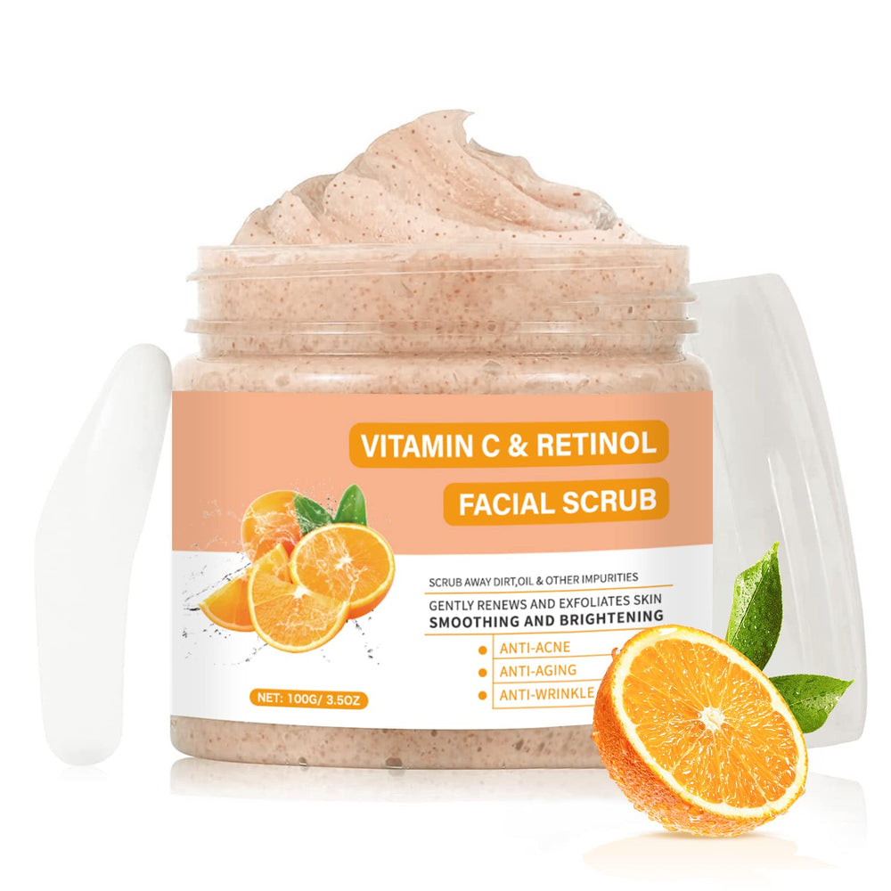 YAFUSIPE exfoliante facial con vitamina C y retinol, frasco 3-5 oz para limpieza suave