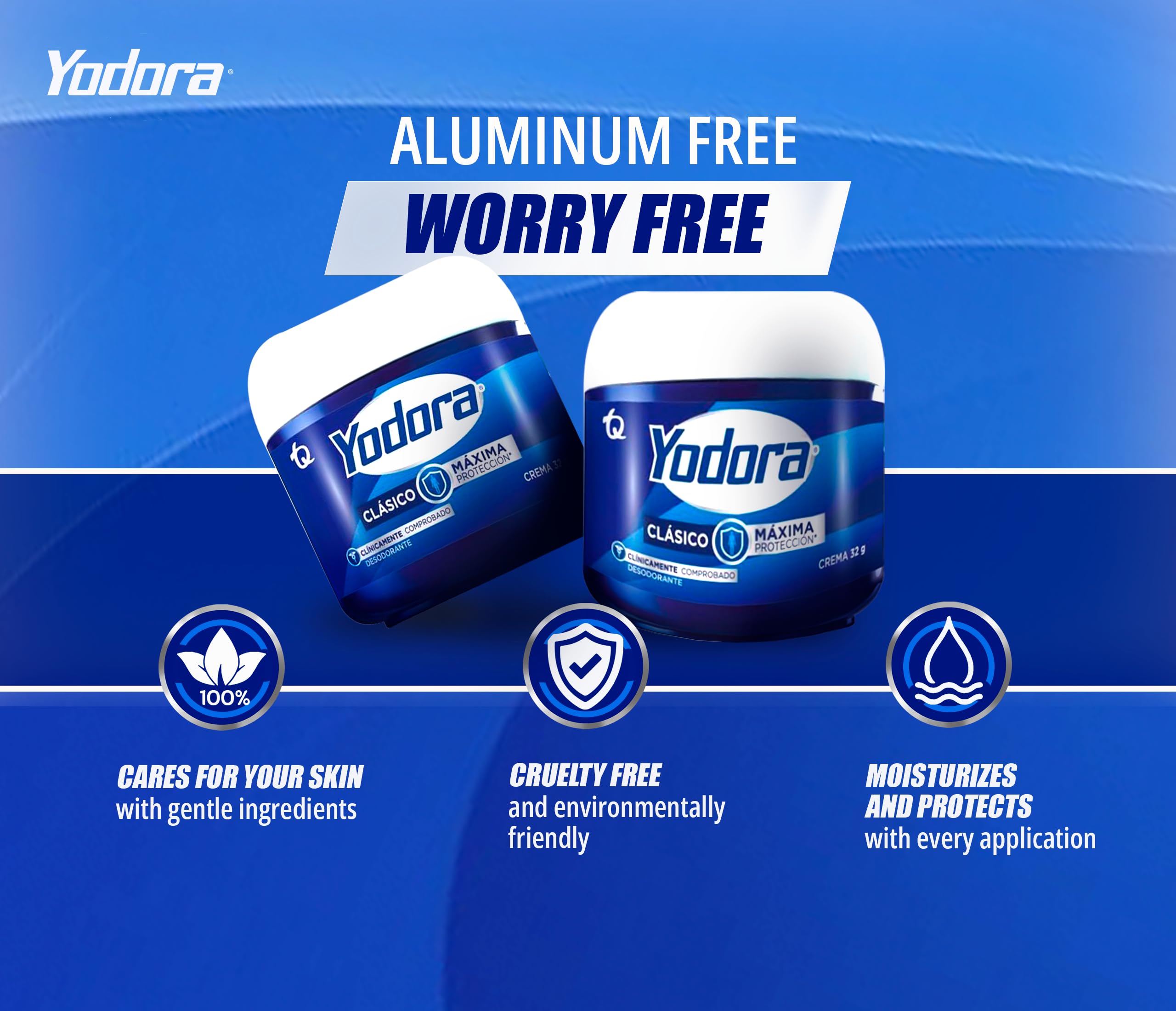 Protección 24 horas e hidratación con Yahve Yodora Clasico crema desodorante.