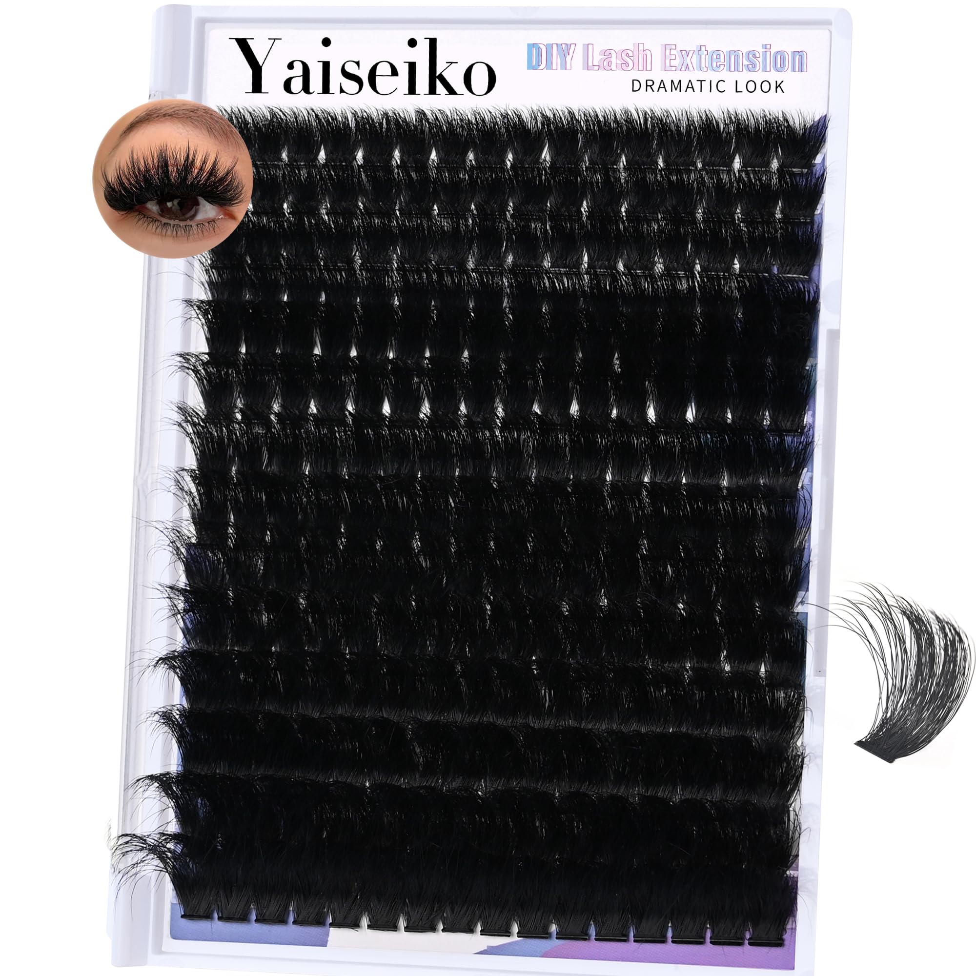 Yaiseiko racimos pestañas 300D: 224 piezas para volumen, fácil aplicación en casa.
