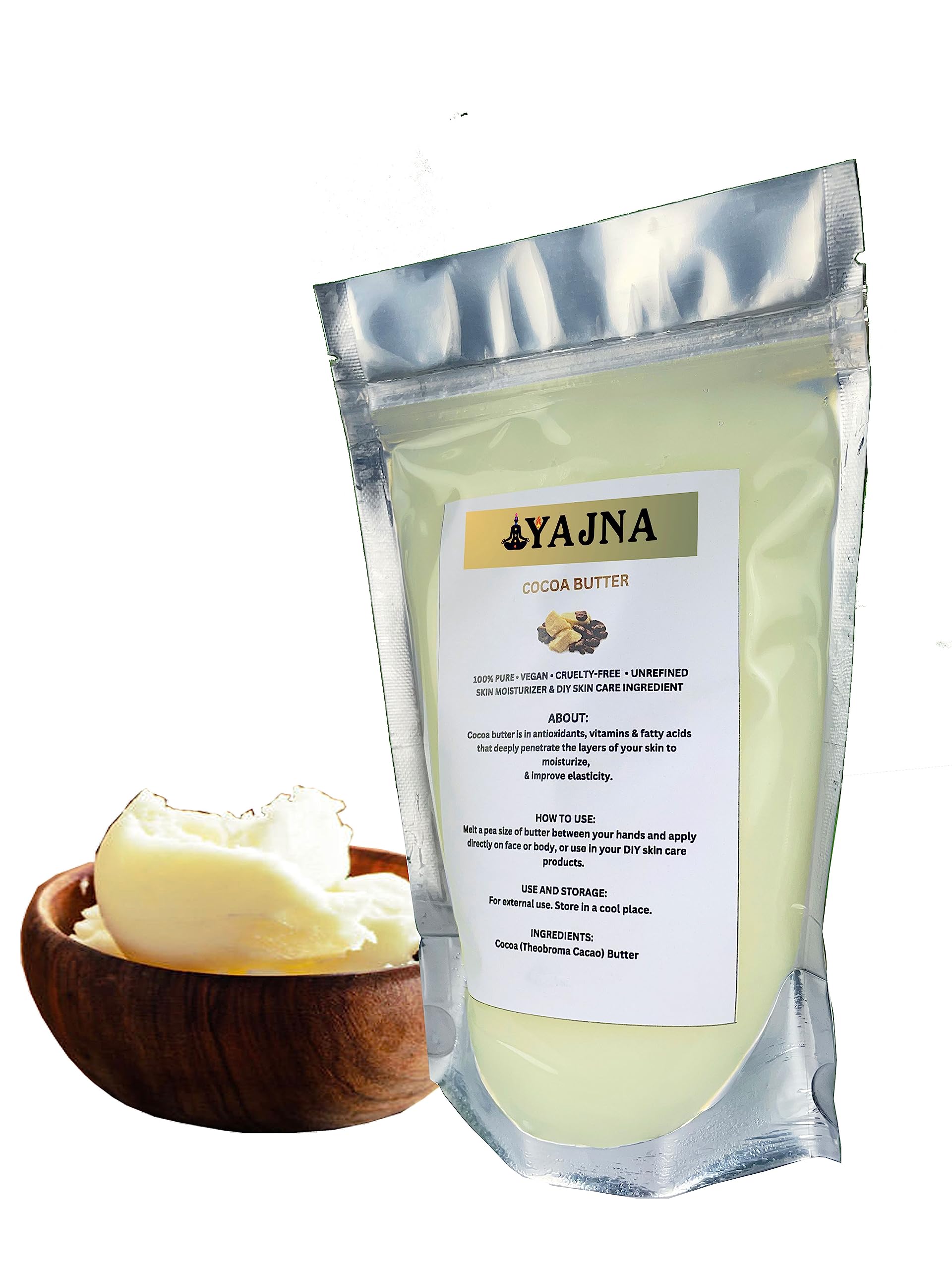 Close-up of Yajna Cocoa Butter creaminess for smooth skin