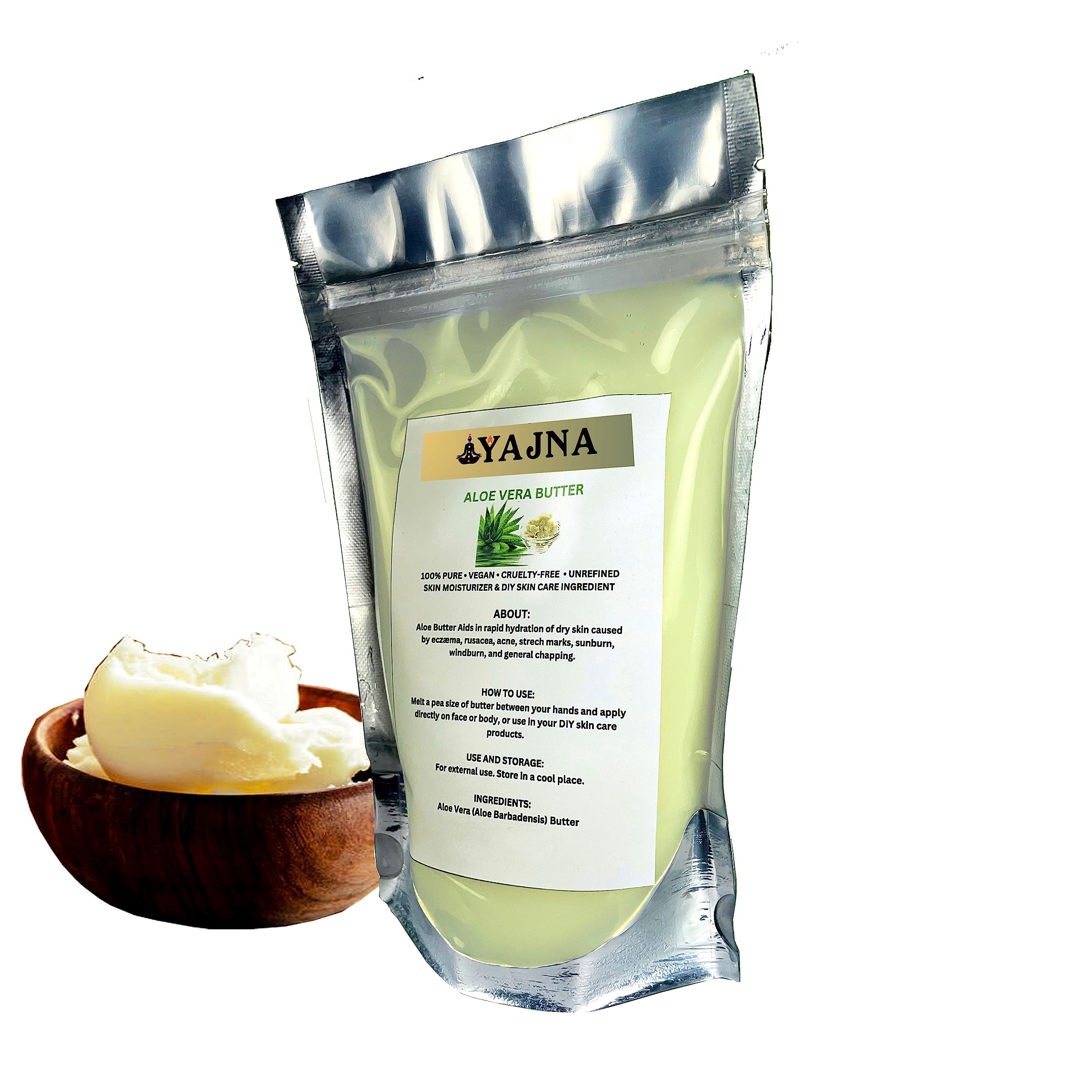 Mantequilla de Aloe Vera Yajna, rostro con aplicación suave para hidratación diaria.