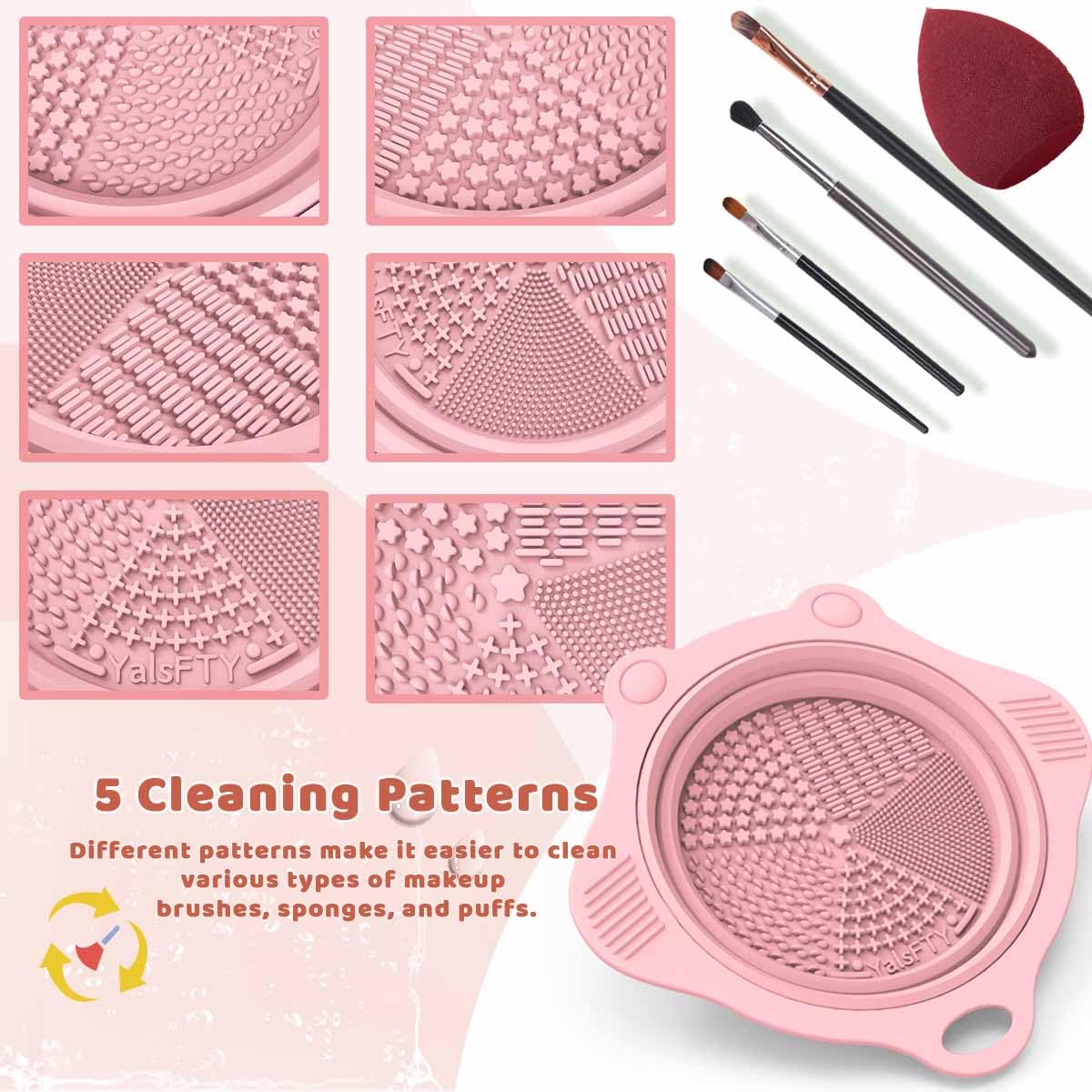 YalsFTY limpiador de brochas portátil de silicona rosa, ideal para viaje