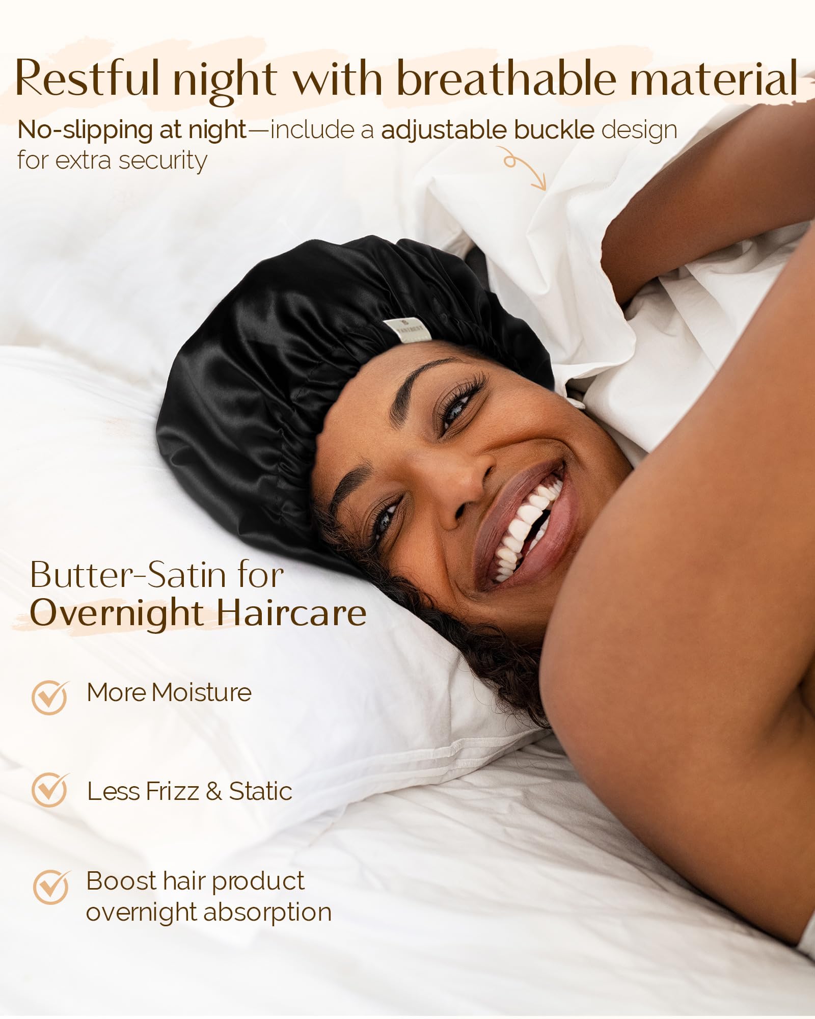 YANIBEST Bonete satín material suave para una noche tranquila y sin irritación.