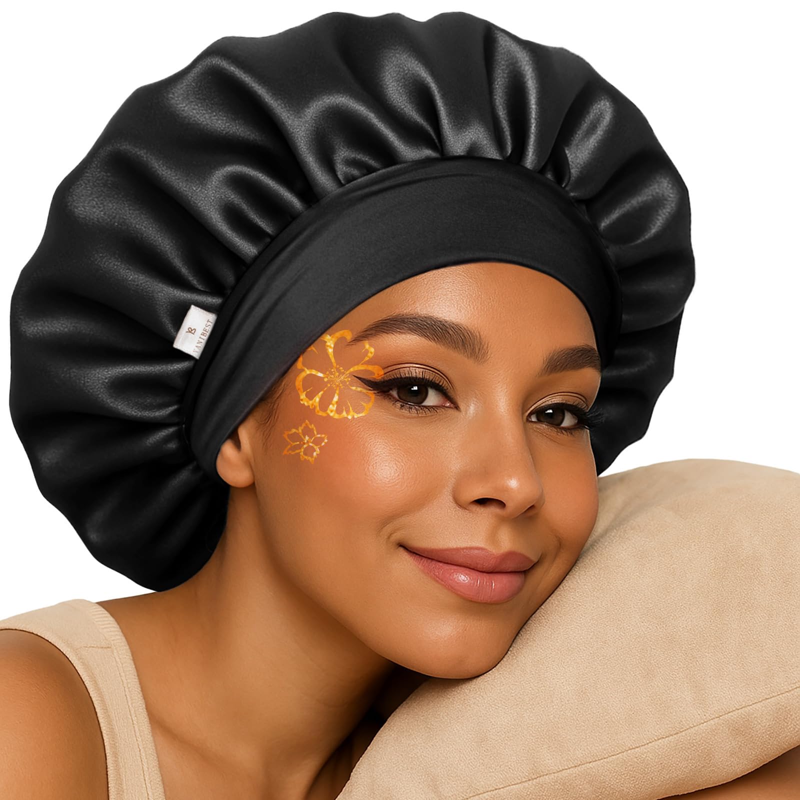 Gorro de seda Yanibest, doble capa para dormir, protege el cabello y reduce la fricción nocturna.
