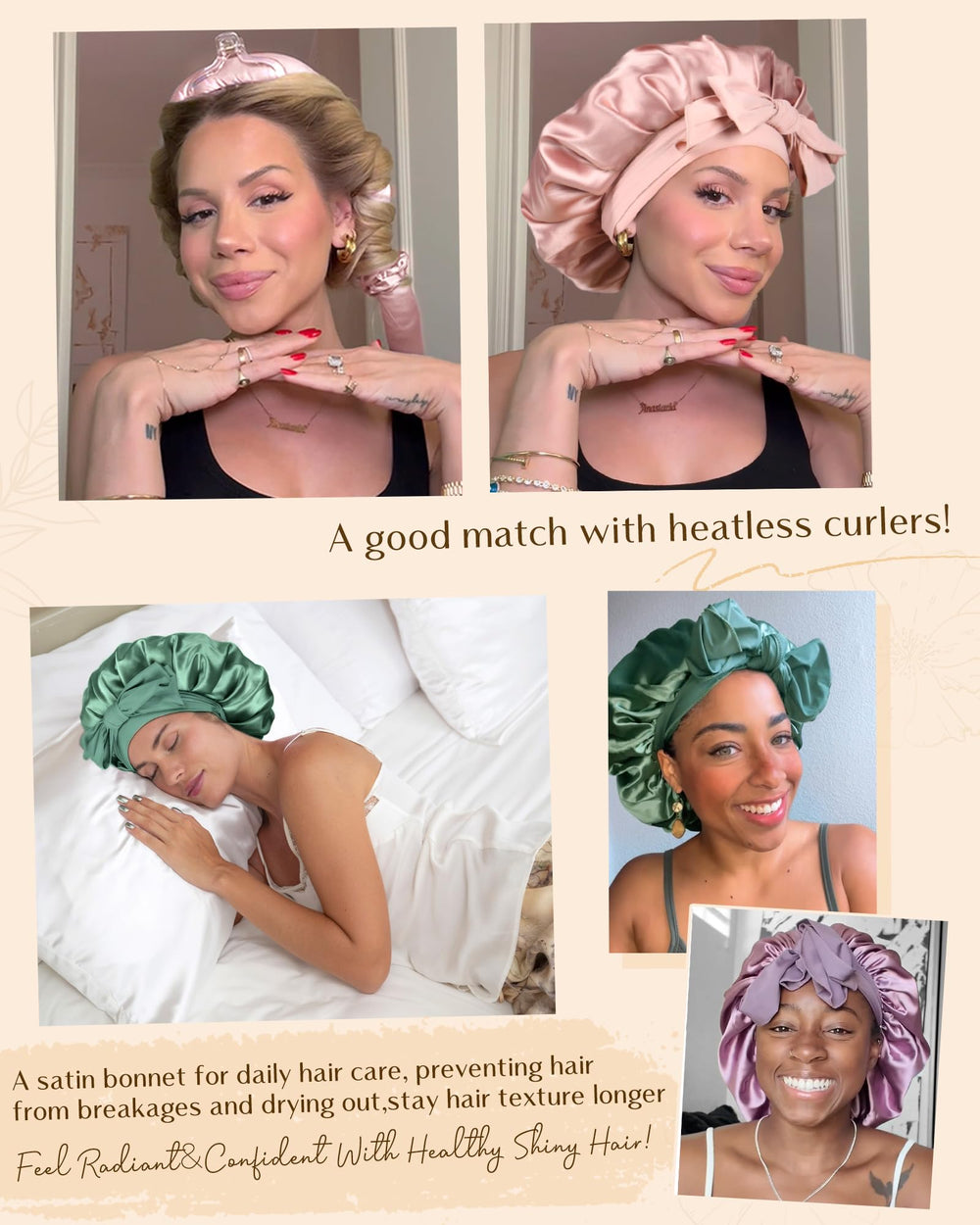 Yanibest bonete de satén ideal para dormir, deporte o maquillaje.