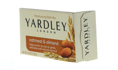 Yardley barra jabón avena-almendra, empaque externo visible para venta al detalle.