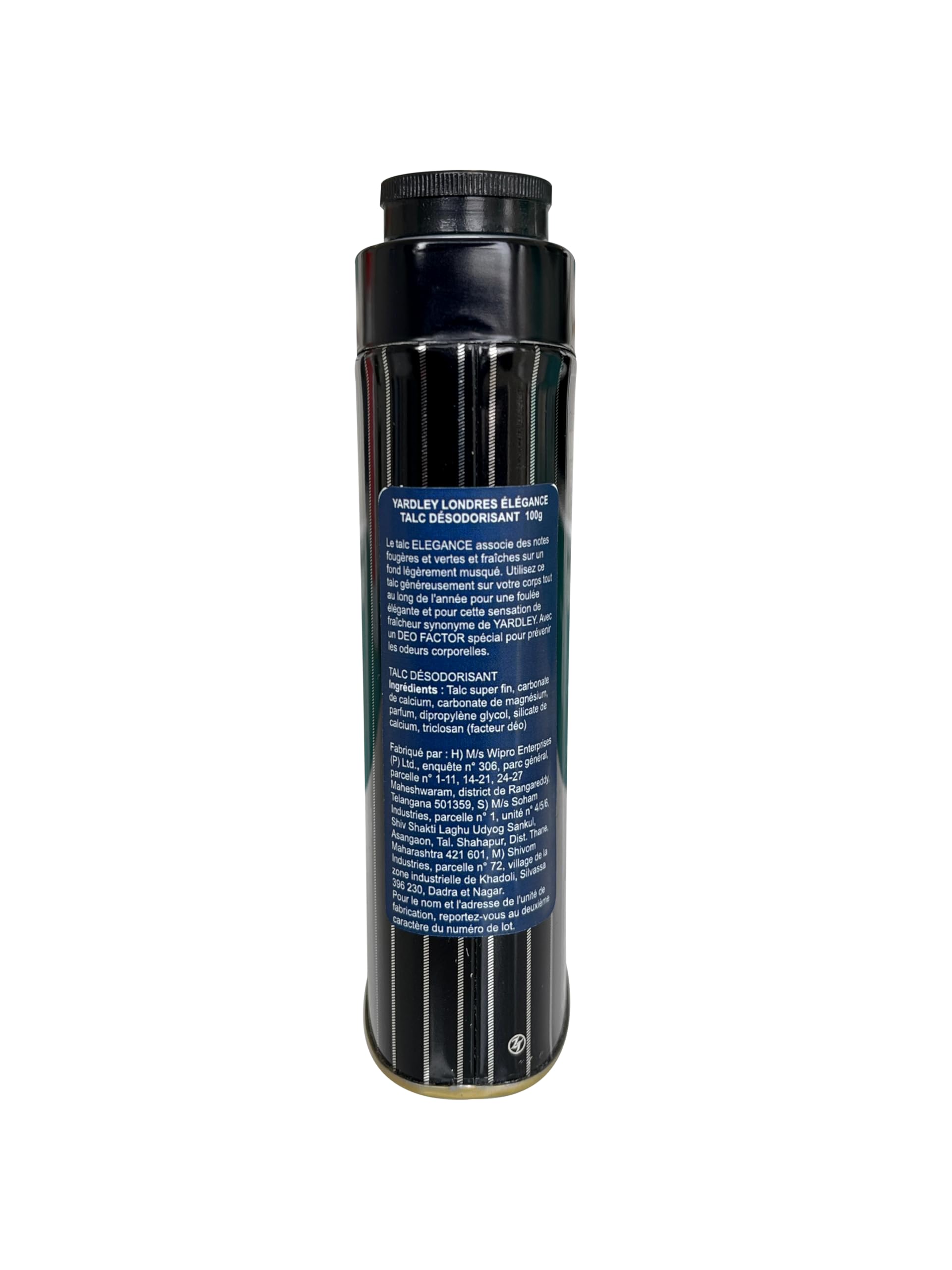 Yardley Elegance talco perfumado en su elegante botella para uso diario.